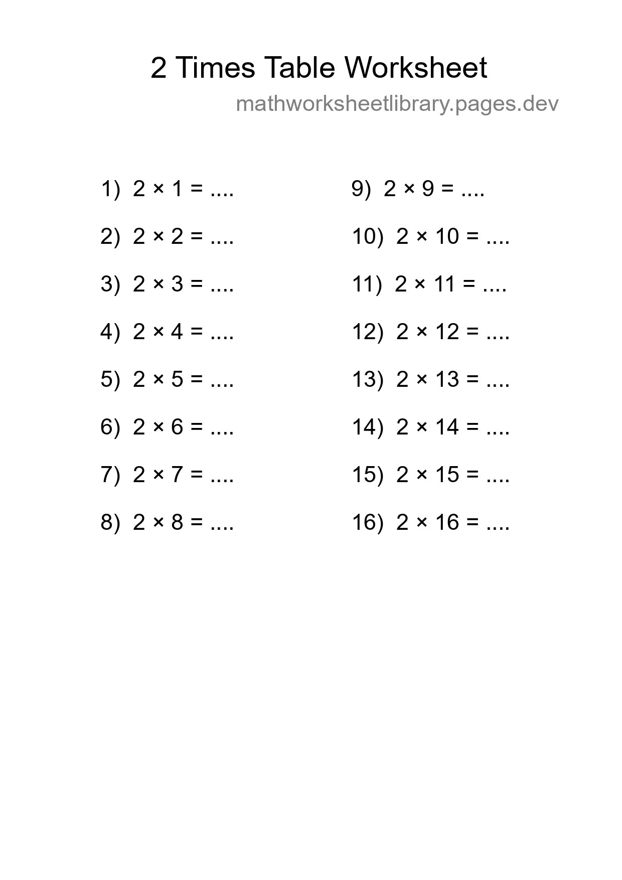 2 Times Table Worksheet For Grade 2 - Part 149