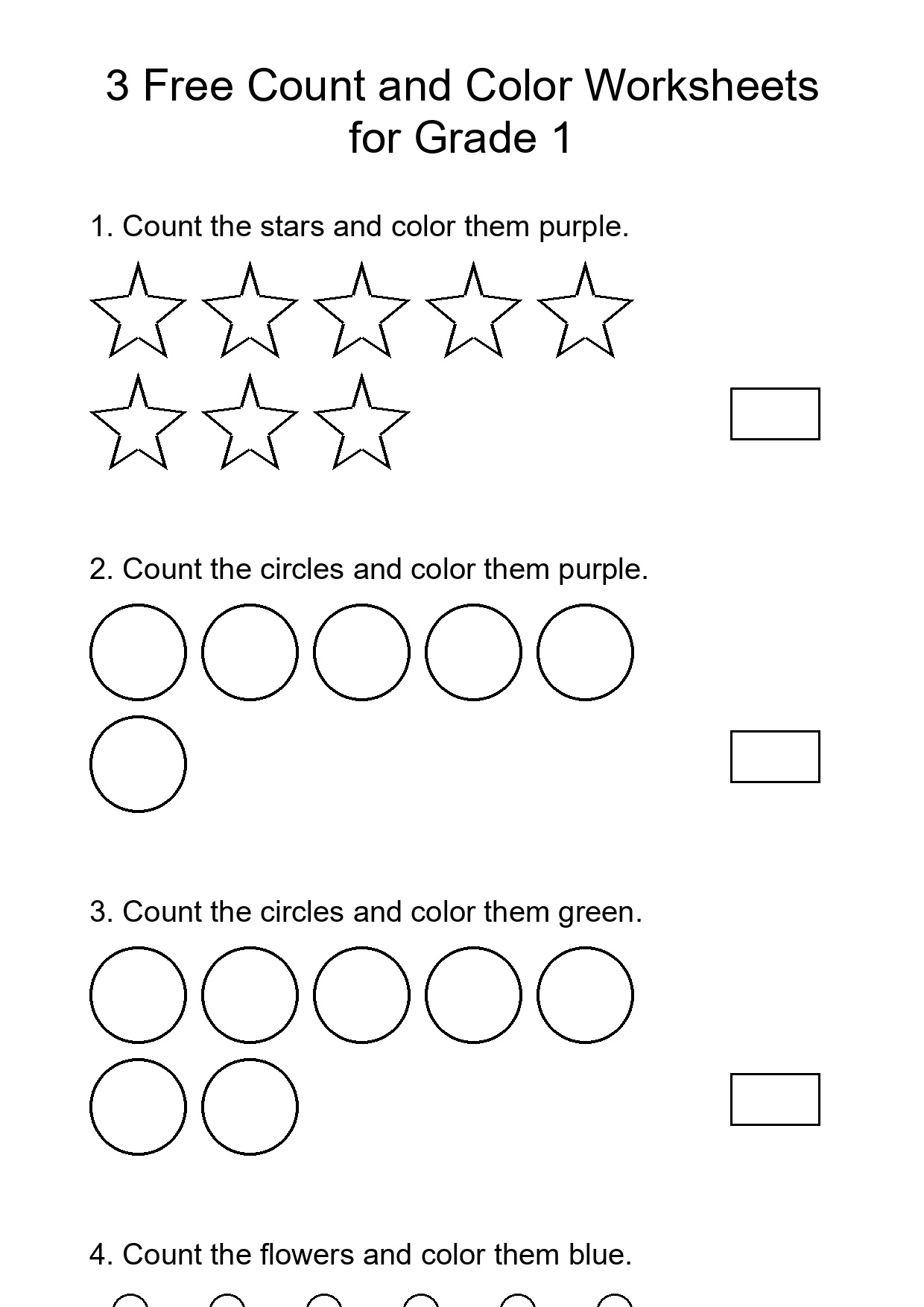 3 Free Count and Color Worksheets for Grade 1