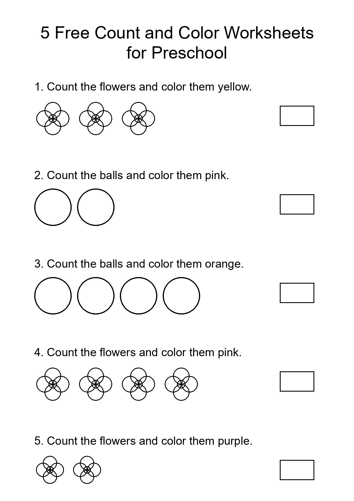 5 Free Count and Color Worksheets for Preschool