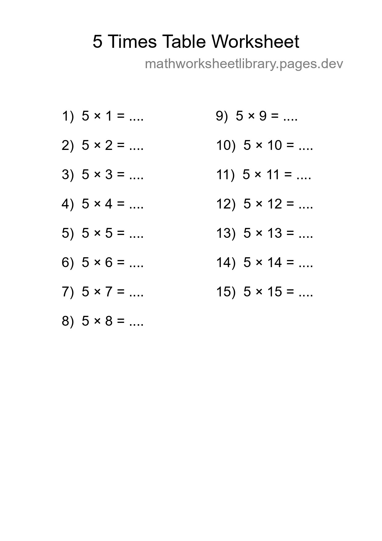 5 Times Table Worksheet For Grade 2 With Answers - Part 119