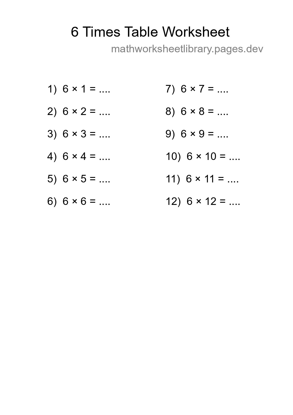 6 Times Table Worksheet For Grade 3 - Part 219