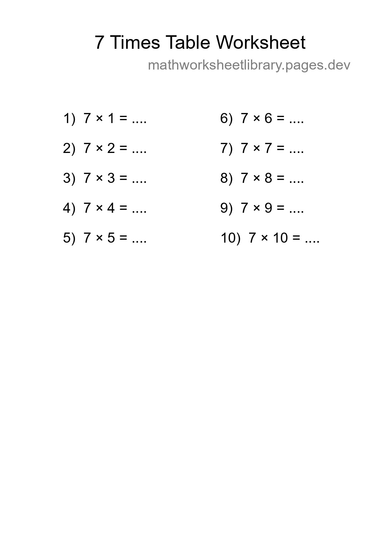 7 Times Table Worksheet For Grade 3 With Answers - Part 29