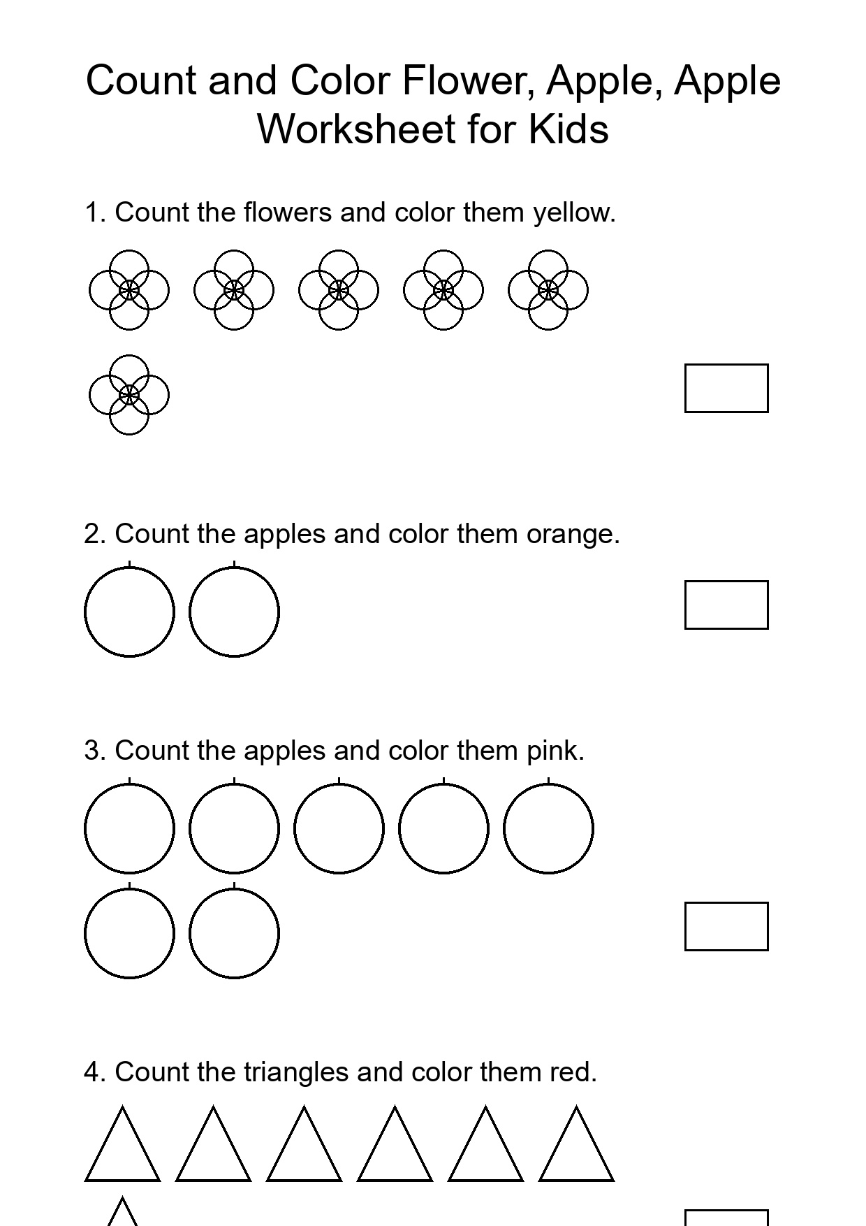 Count and Color Flower, Apple, Apple Worksheet for Kids