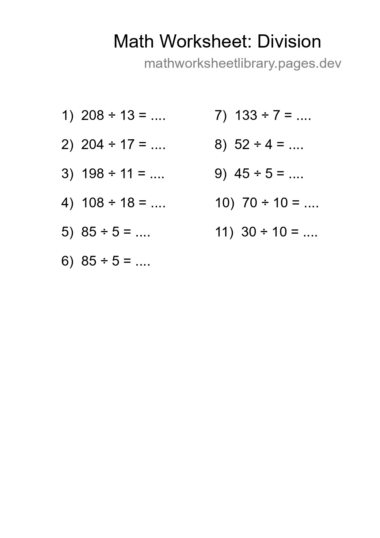 Free 11 Division Math Worksheet For Grade 2 - Part 284