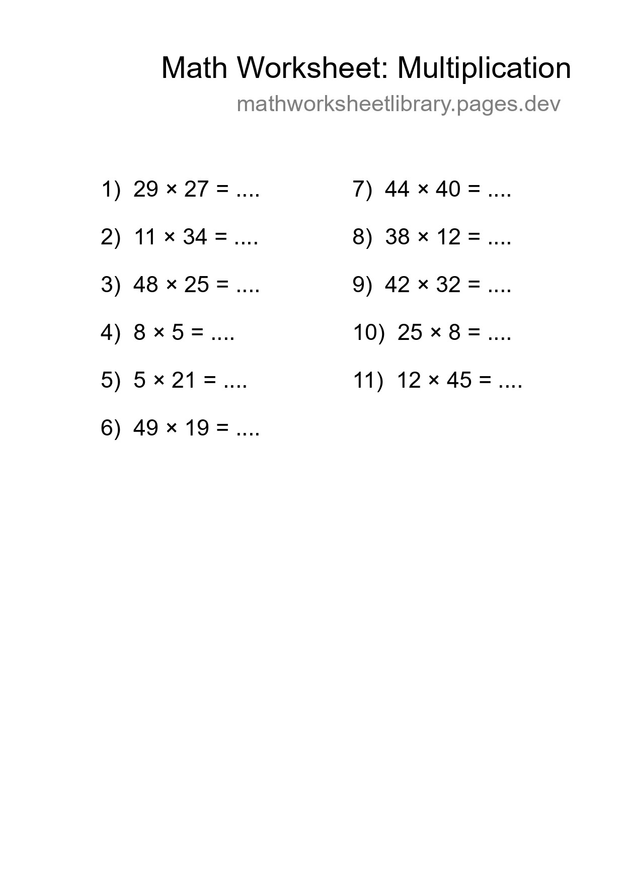 Free 11 Multiplication Math Worksheet For Grade 2 - Part 97