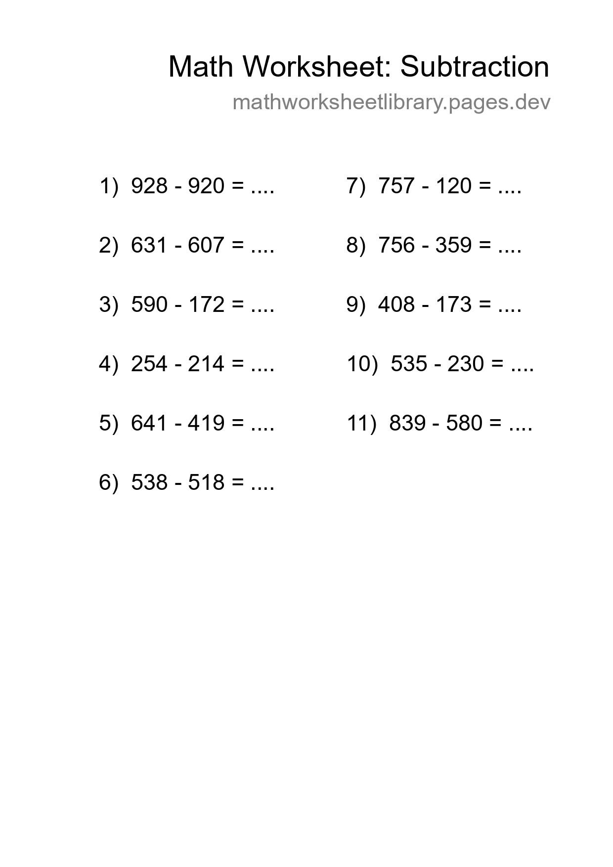 Free 11 Subtraction Math Worksheet For Grade 5 With Answers - Part 108