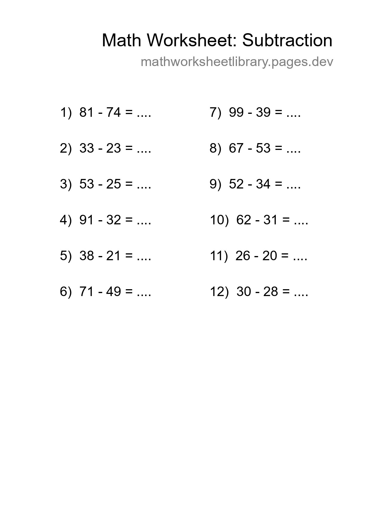 Free 12 Subtraction Math Worksheet For Grade 3 - Part 168