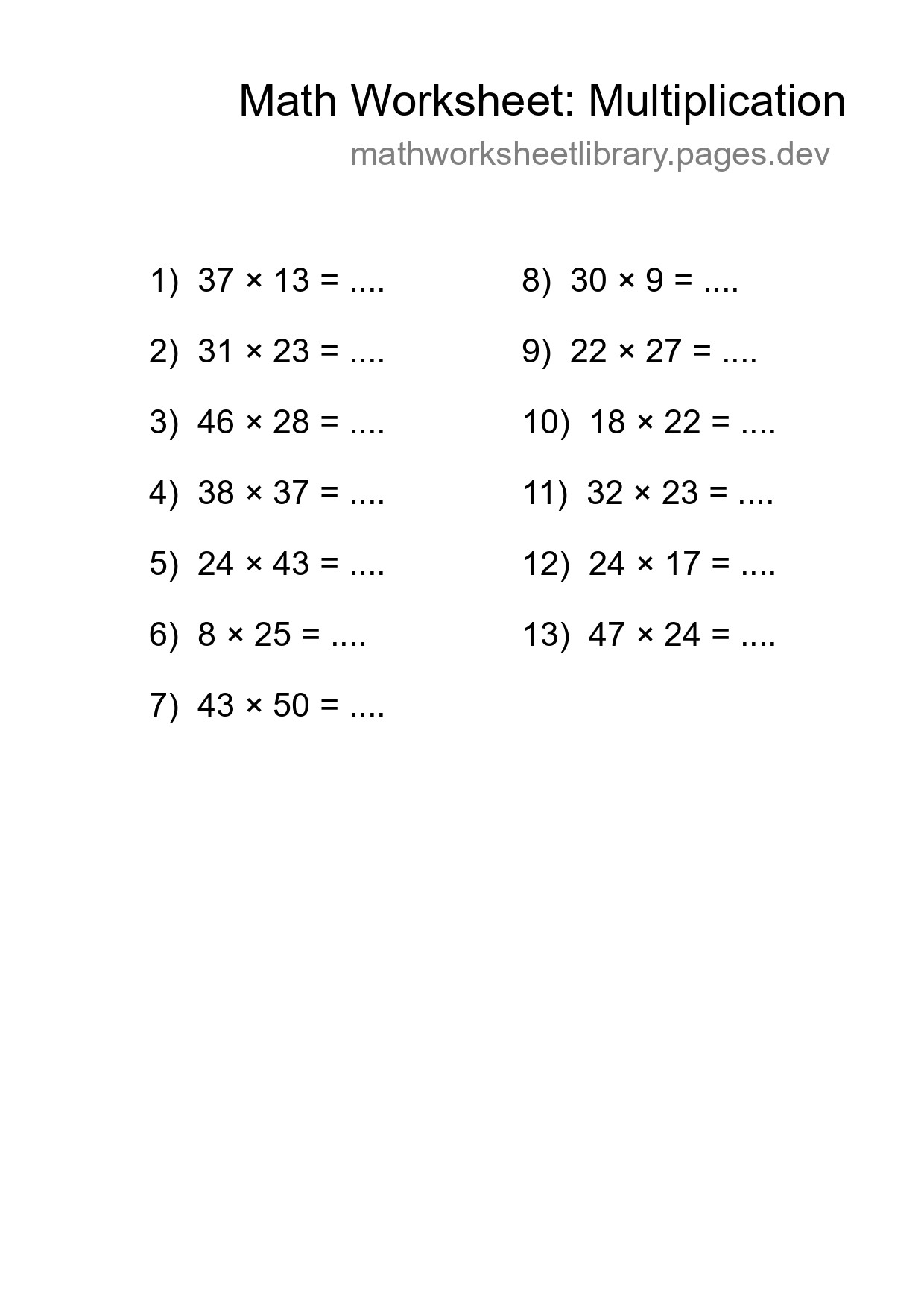 Free 13 Multiplication Math Worksheet For Grade 2 With Answers - Part 127