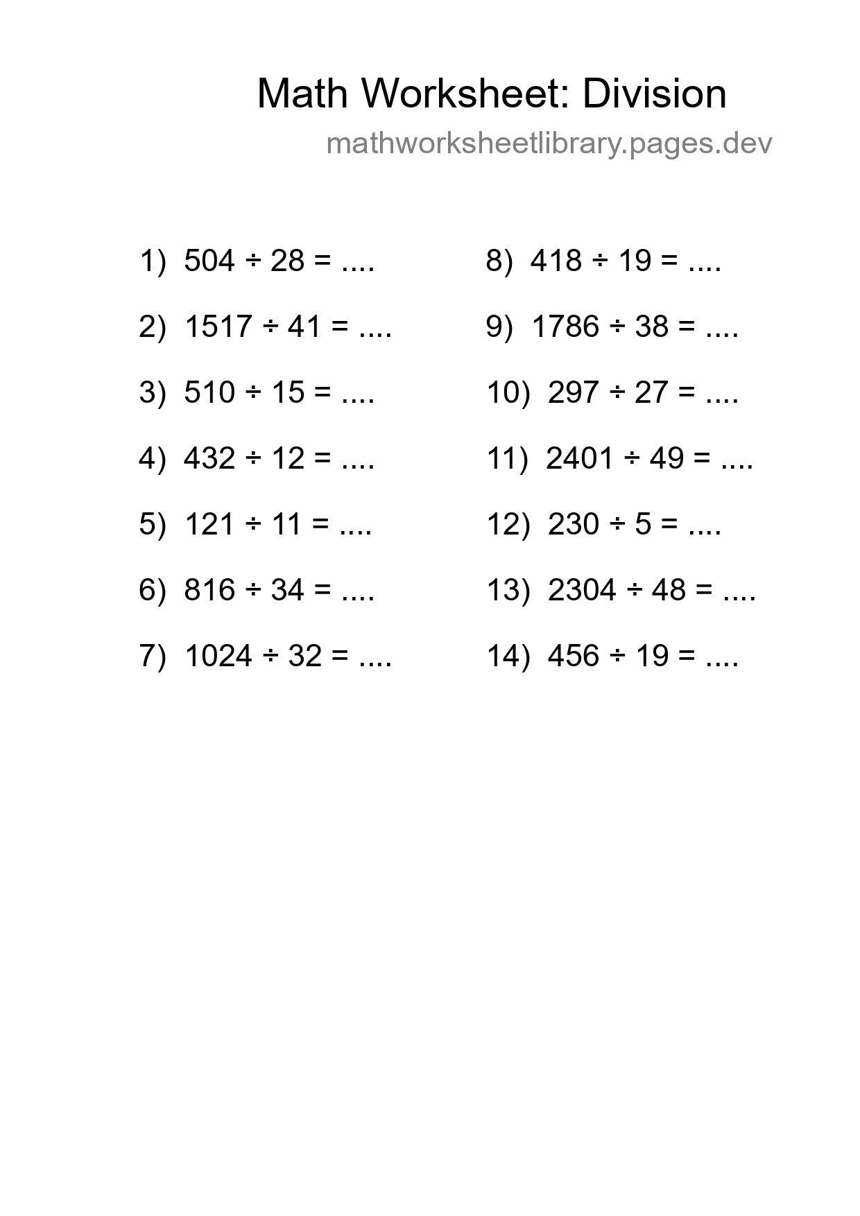 Free 14 Division Math Worksheet For Grade 2 With Answers - Part 134