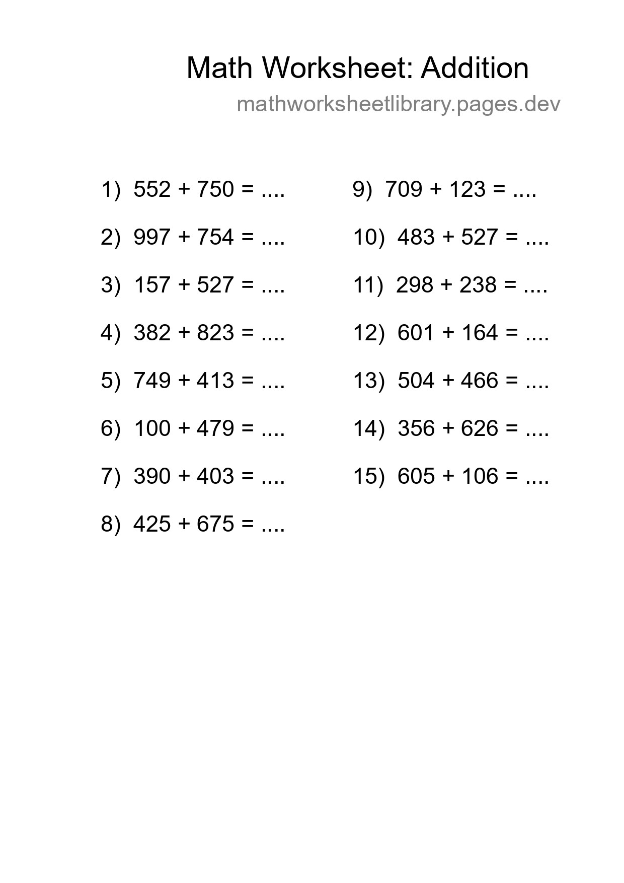 Free 15 Addition Math Worksheet For Grade 5 With Answers - Part 191