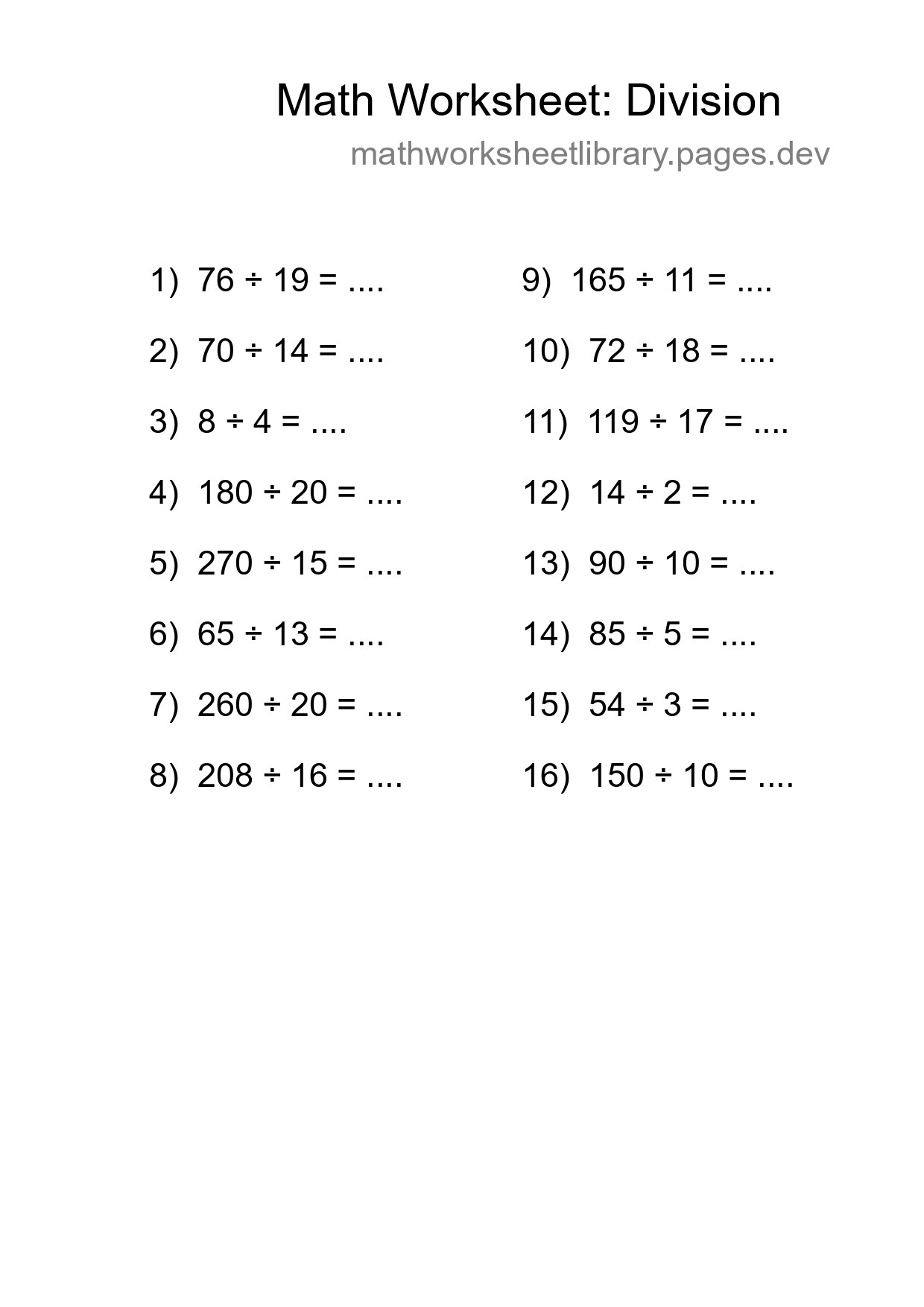 Free 16 Division Math Worksheet For Grade 2 With Answers - Part 274