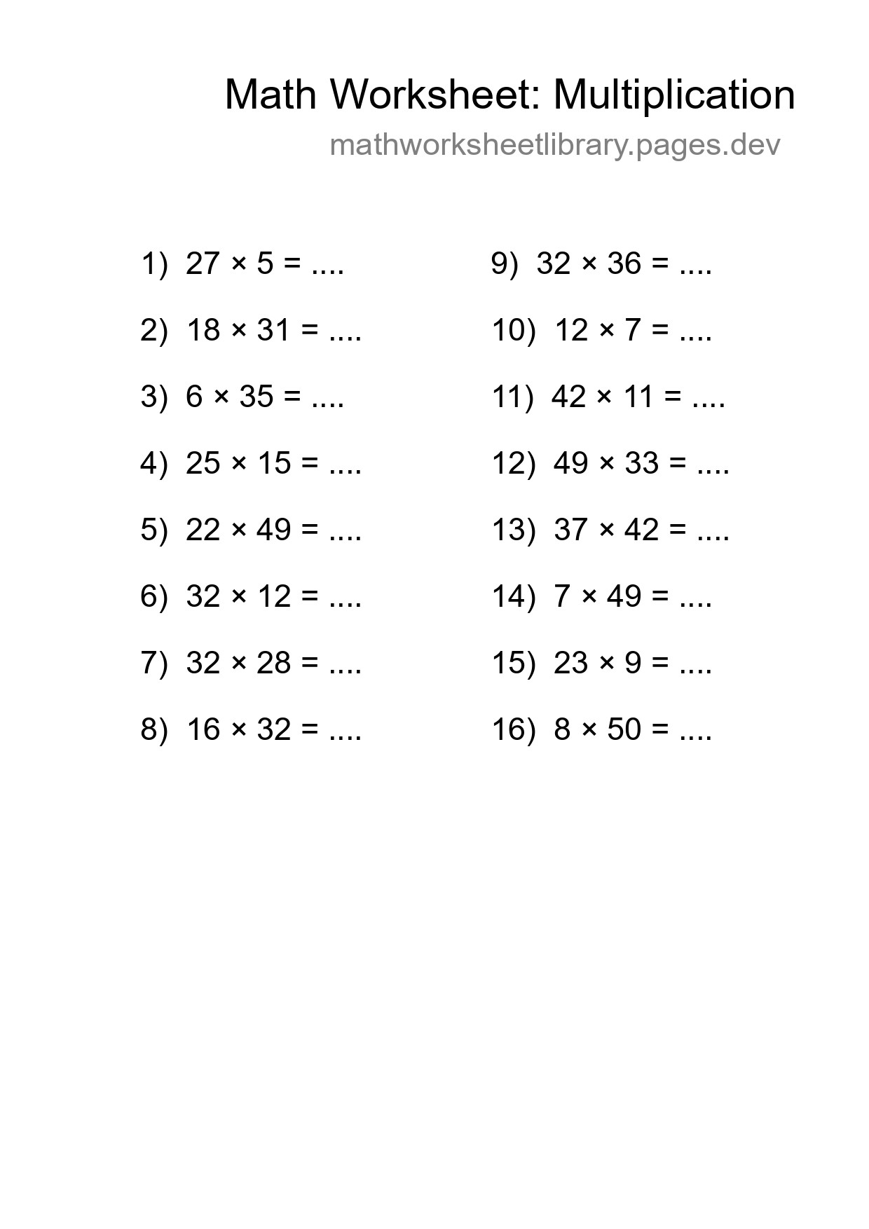 Free 16 Multiplication Math Worksheet For Grade 2 - Part 257
