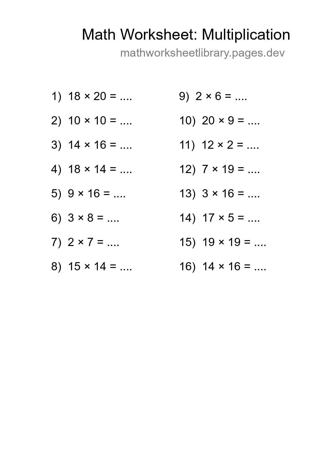 Free 16 Multiplication Math Worksheet For Grade 2 With Answers - Part 157