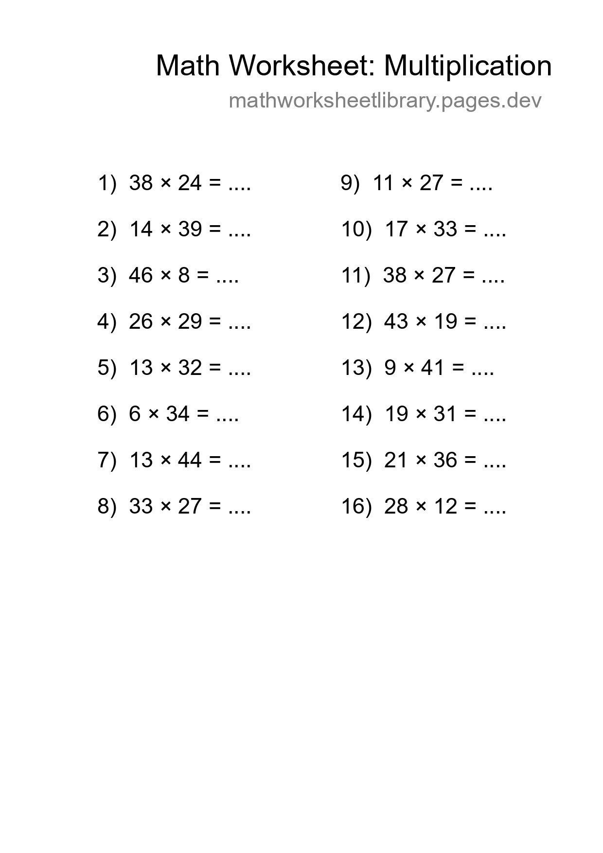 Free 16 Multiplication Math Worksheet For Grade 2 With Answers - Part 277
