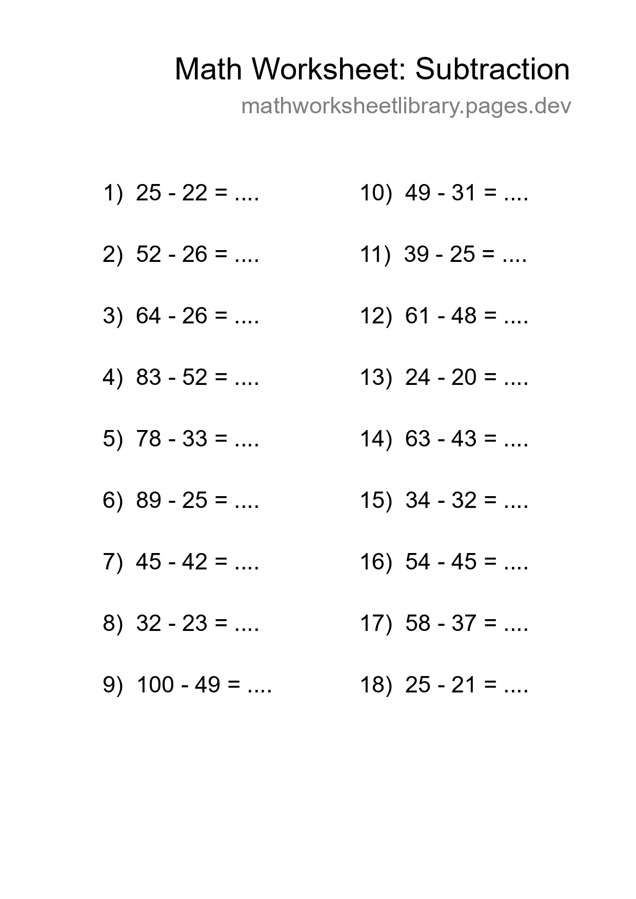 Free 18 Subtraction Math Worksheet For Grade 3 - Part 198