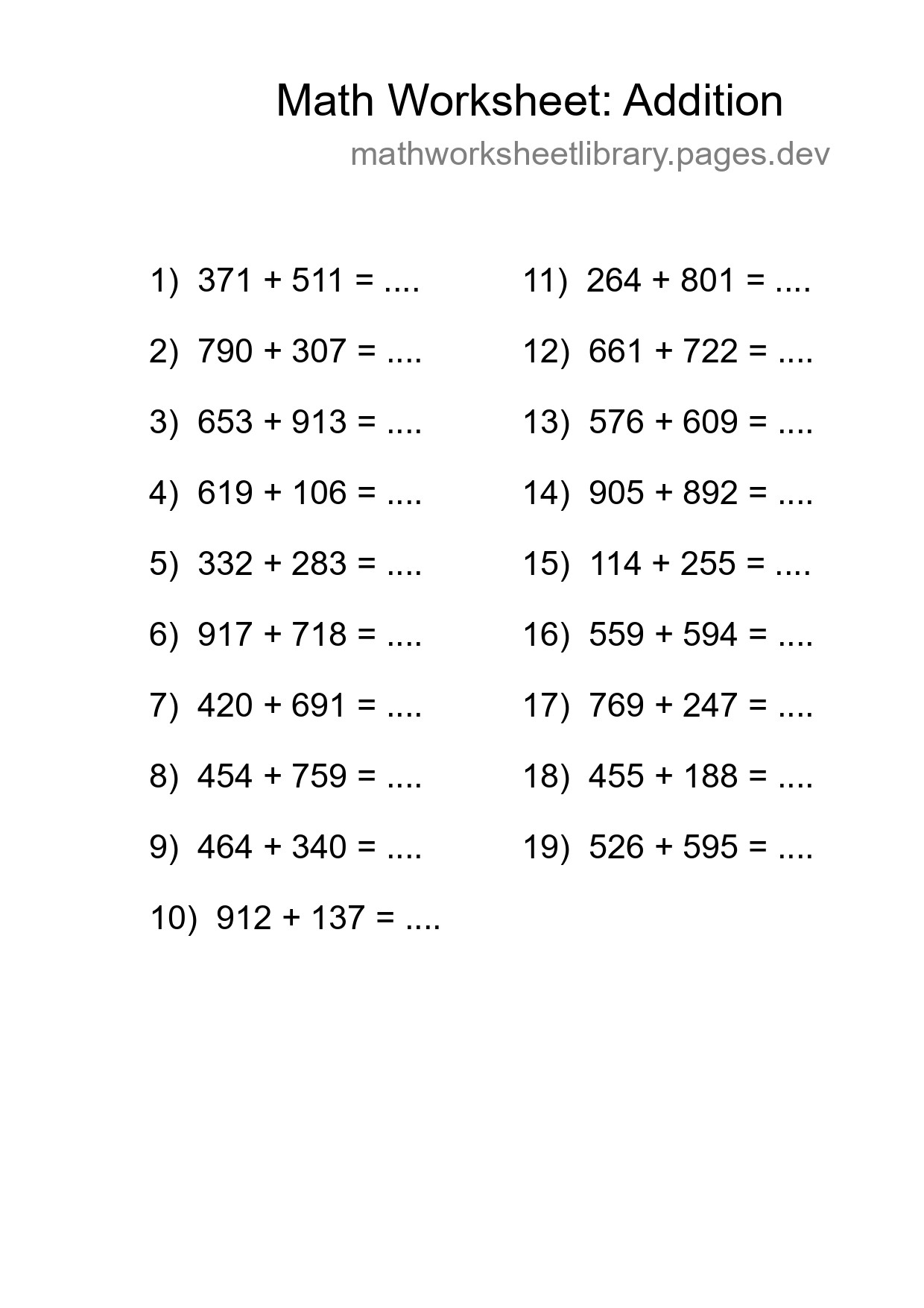 Free 19 Addition Math Worksheet For Grade 5 - Part 221