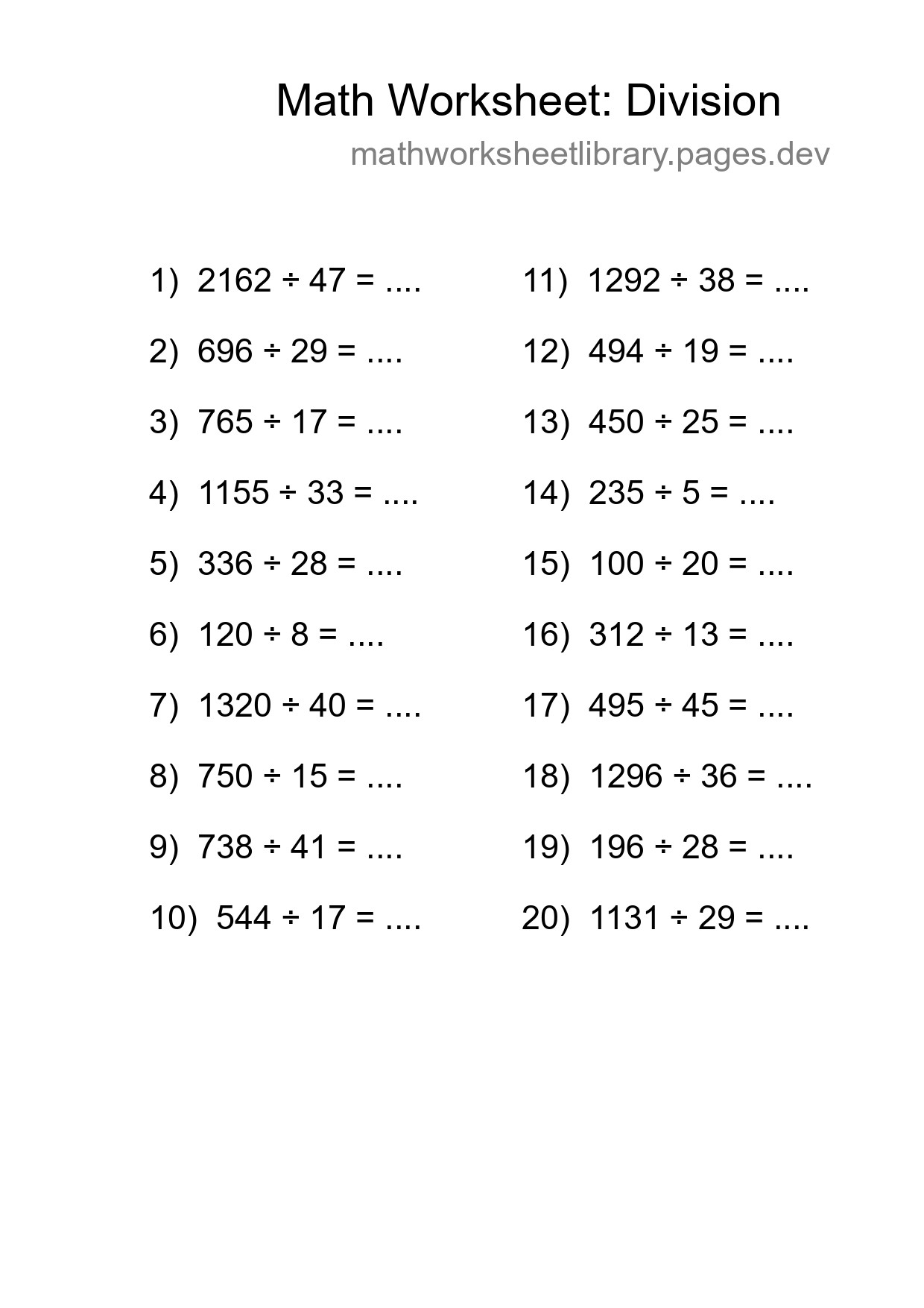 Free 20 Division Math Worksheet For Grade 2 With Answers - Part 104