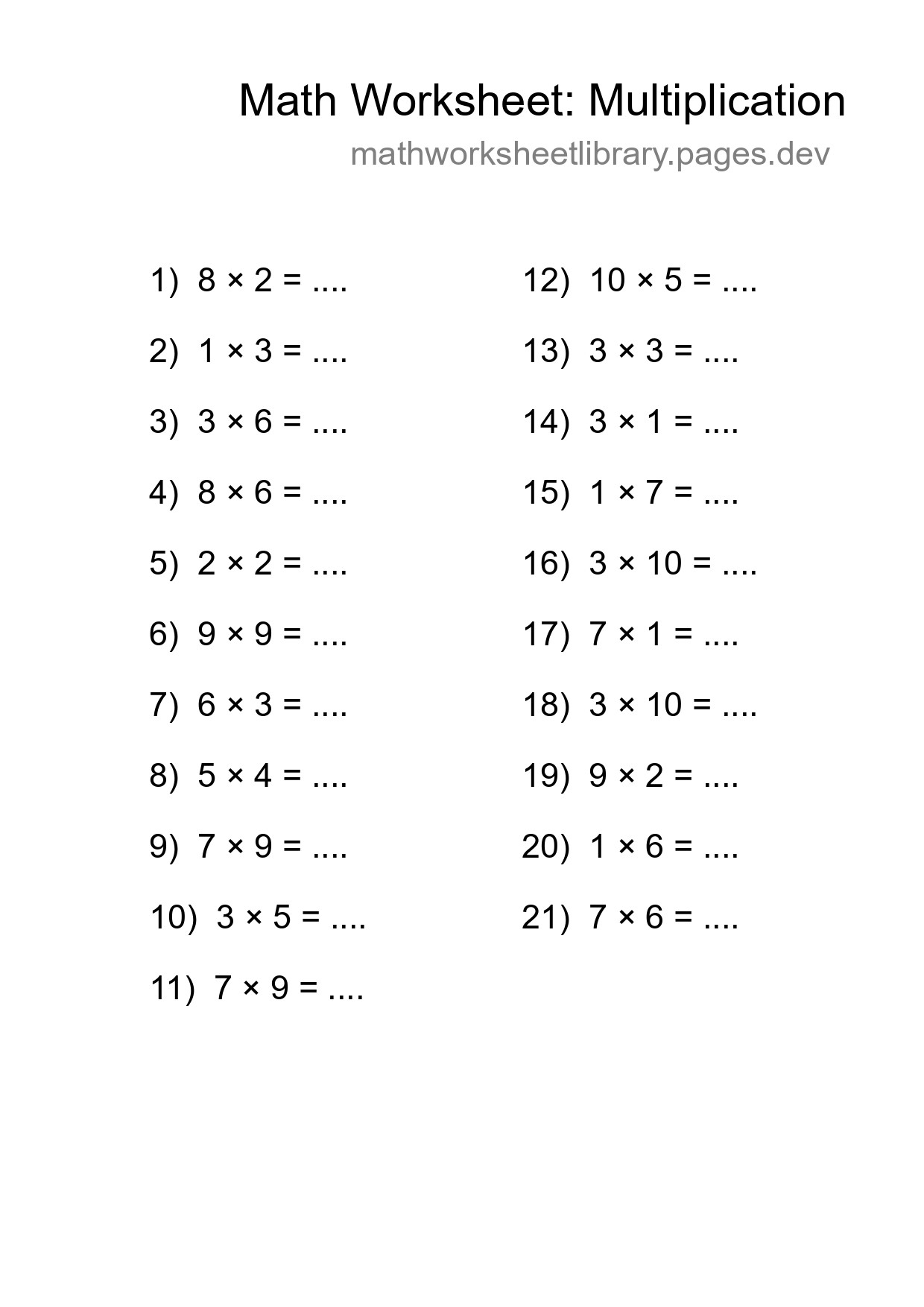 Free 21 Multiplication Math Worksheet For Grade 1 - Part 227