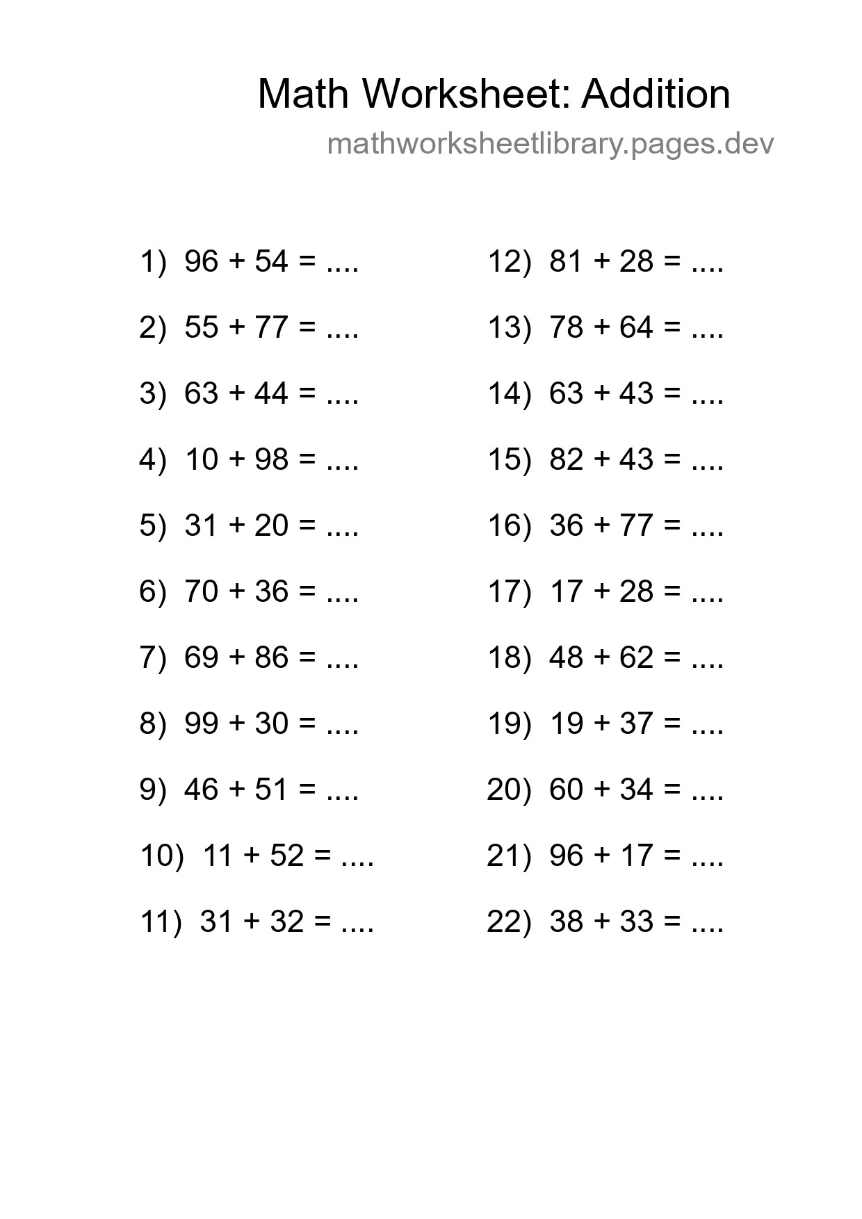 Free 22 Addition Math Worksheet For Grade 3 With Answers - Part 281
