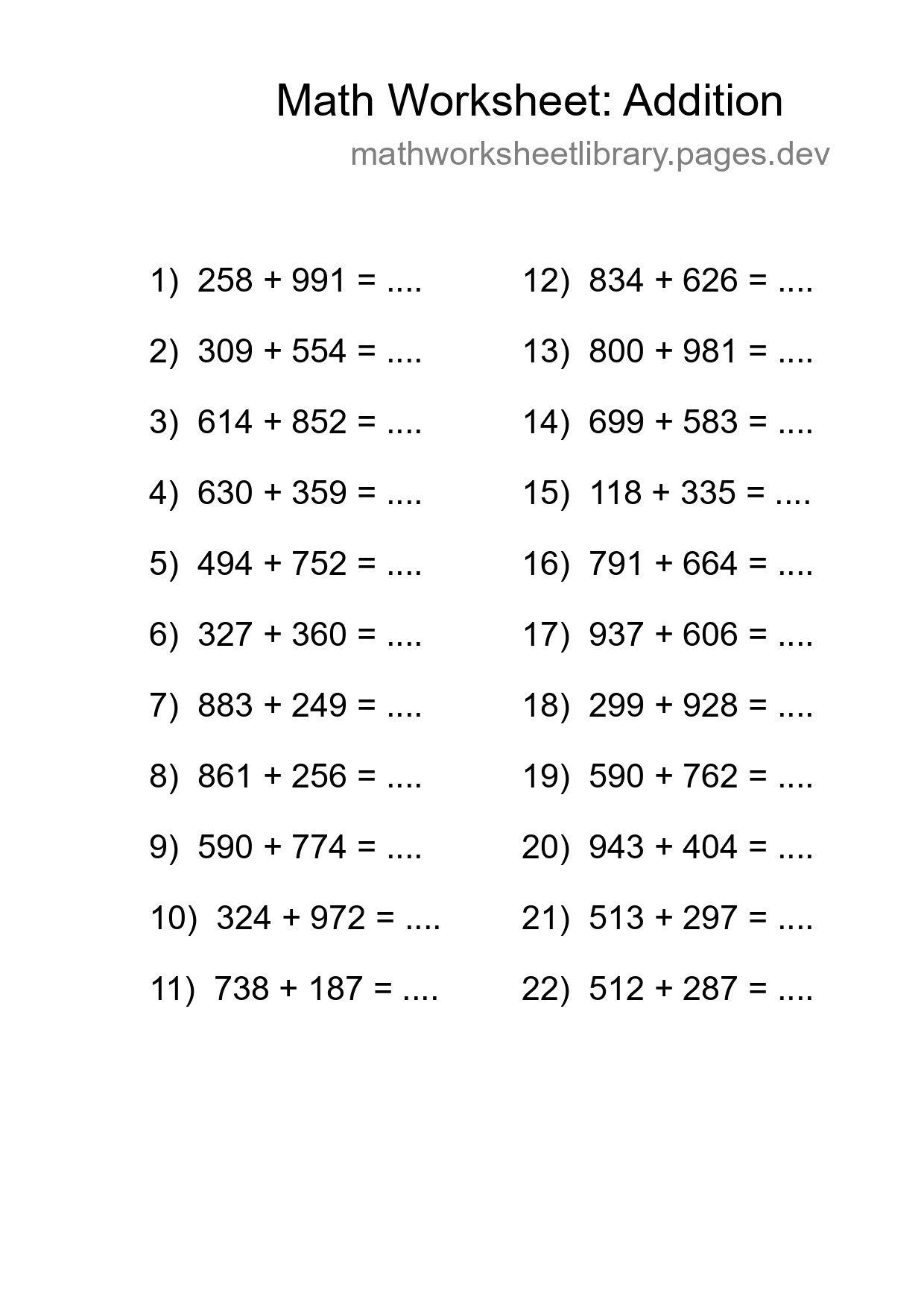Free 22 Addition Math Worksheet For Grade 5 - Part 261