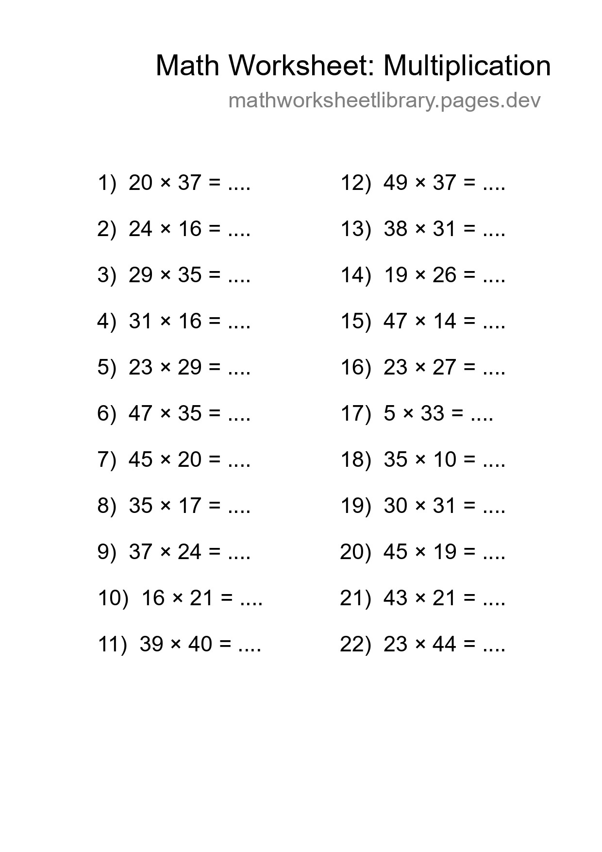 Free 22 Multiplication Math Worksheet For Grade 2 - Part 297
