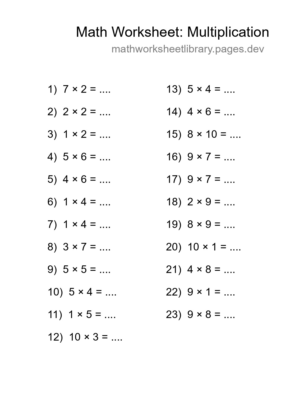 Free 23 Multiplication Math Worksheet For Grade 1 - Part 147