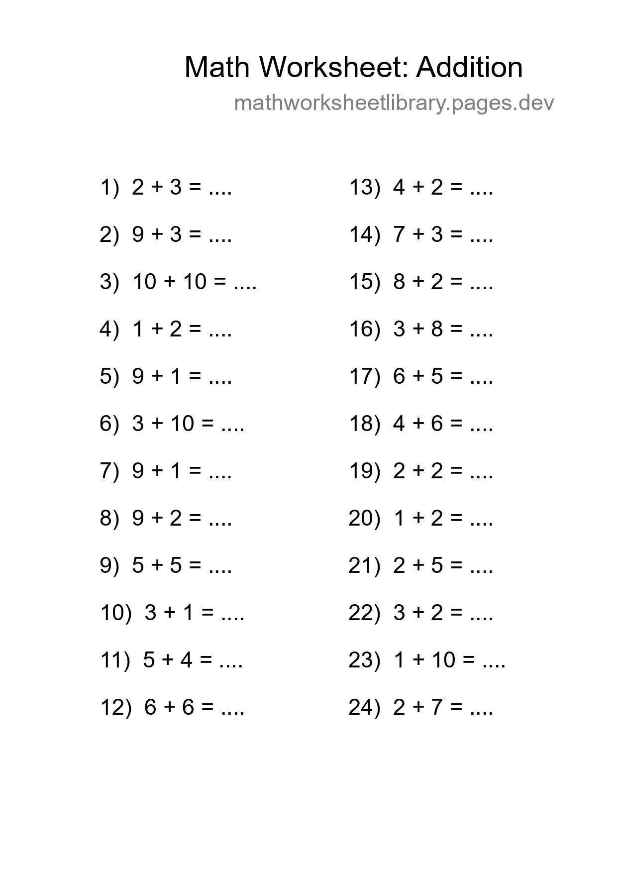 Free 24 Addition Math Worksheet For Grade 1 - Part 51