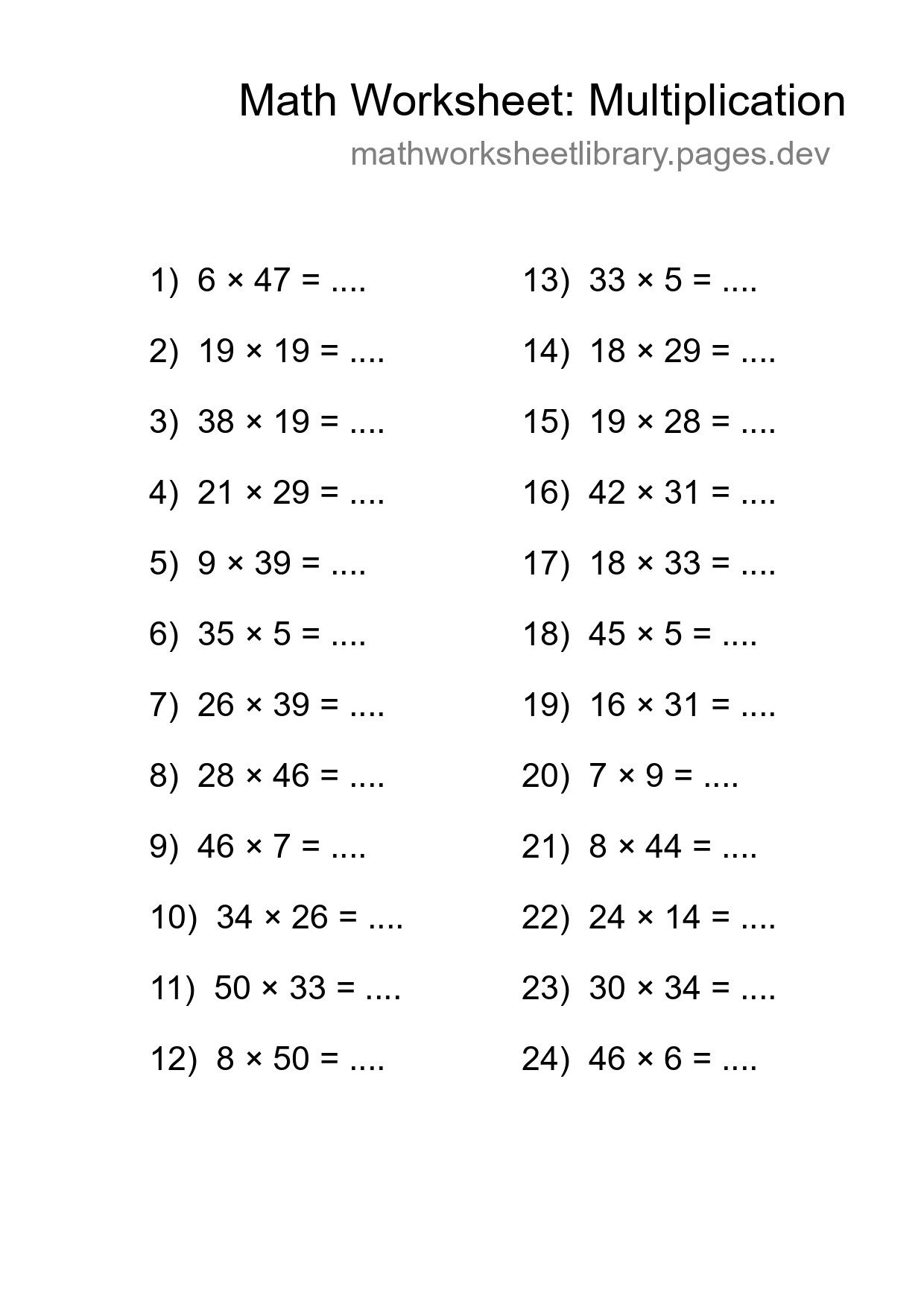 Free 24 Multiplication Math Worksheet For Grade 2 With Answers - Part 87