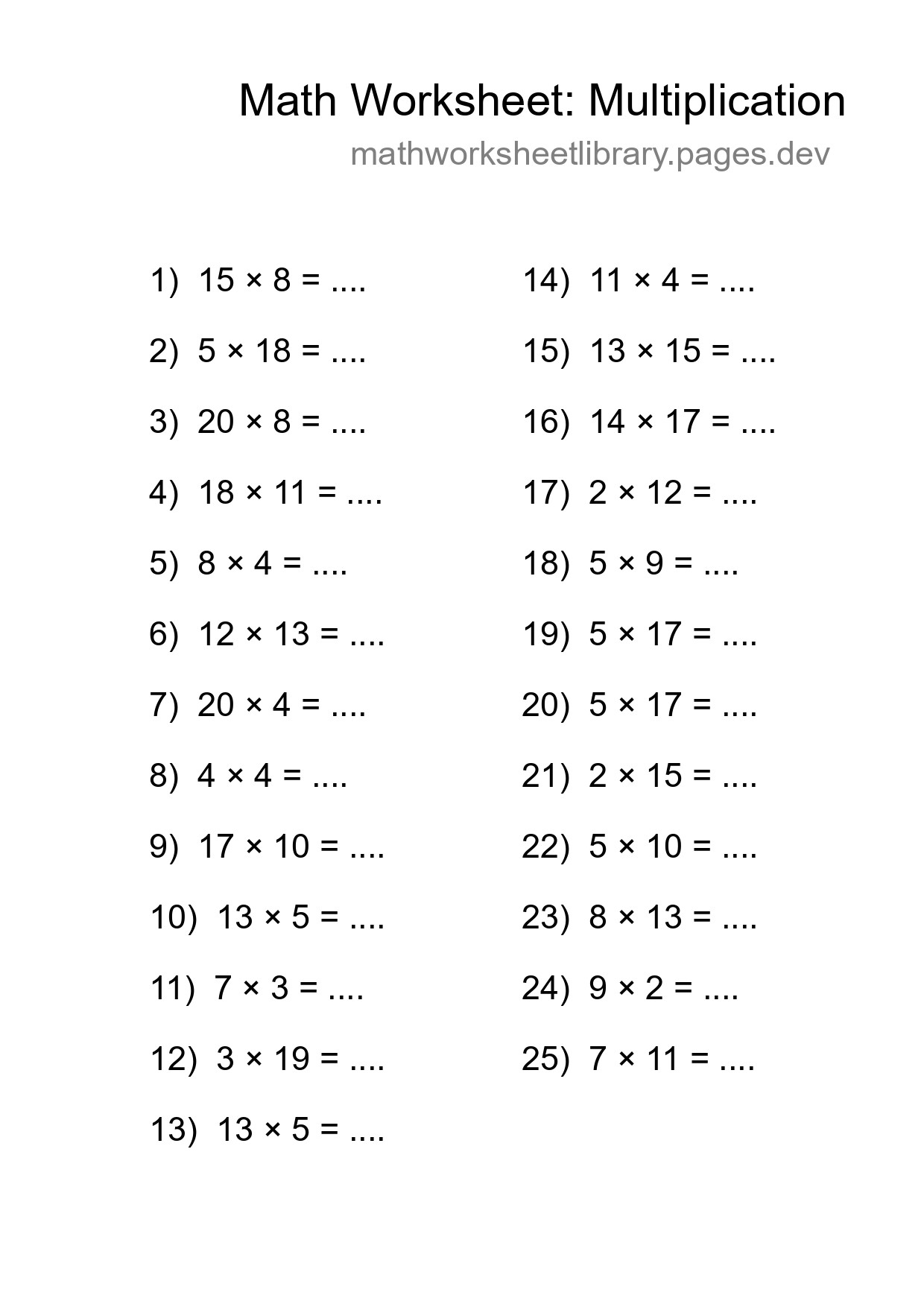 Free 25 Multiplication Math Worksheet For Grade 2 - Part 267