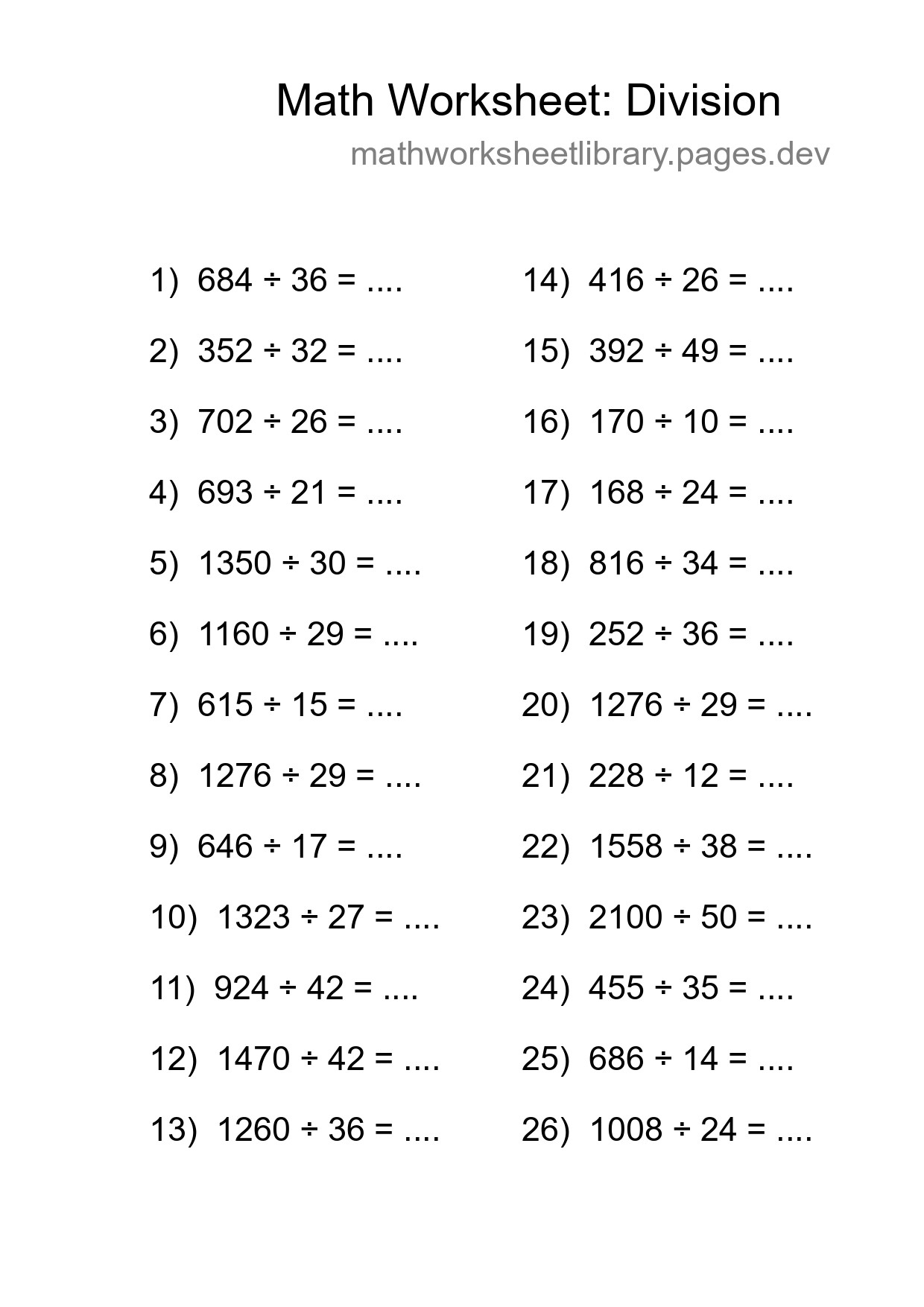 Free 26 Division Math Worksheet For Grade 2 - Part 214