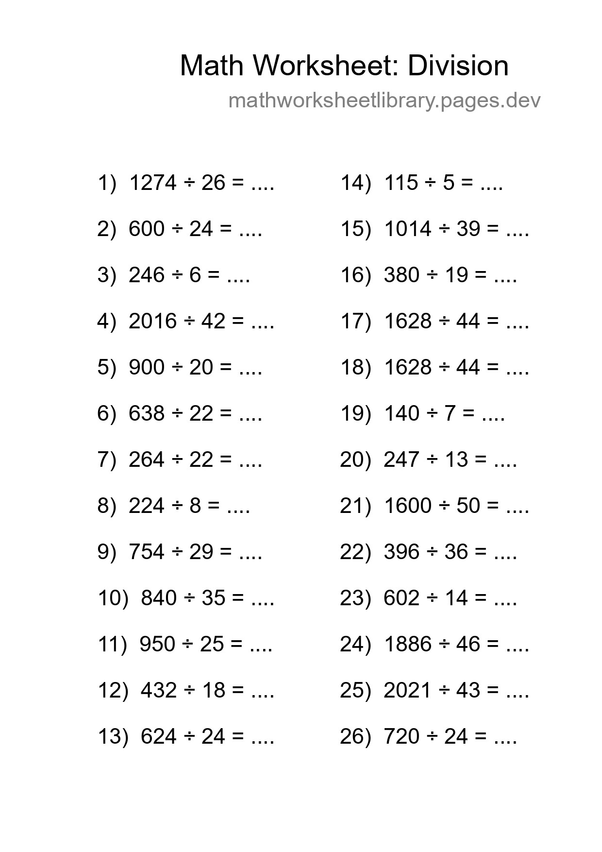 Free 26 Division Math Worksheet For Grade 2 - Part 234