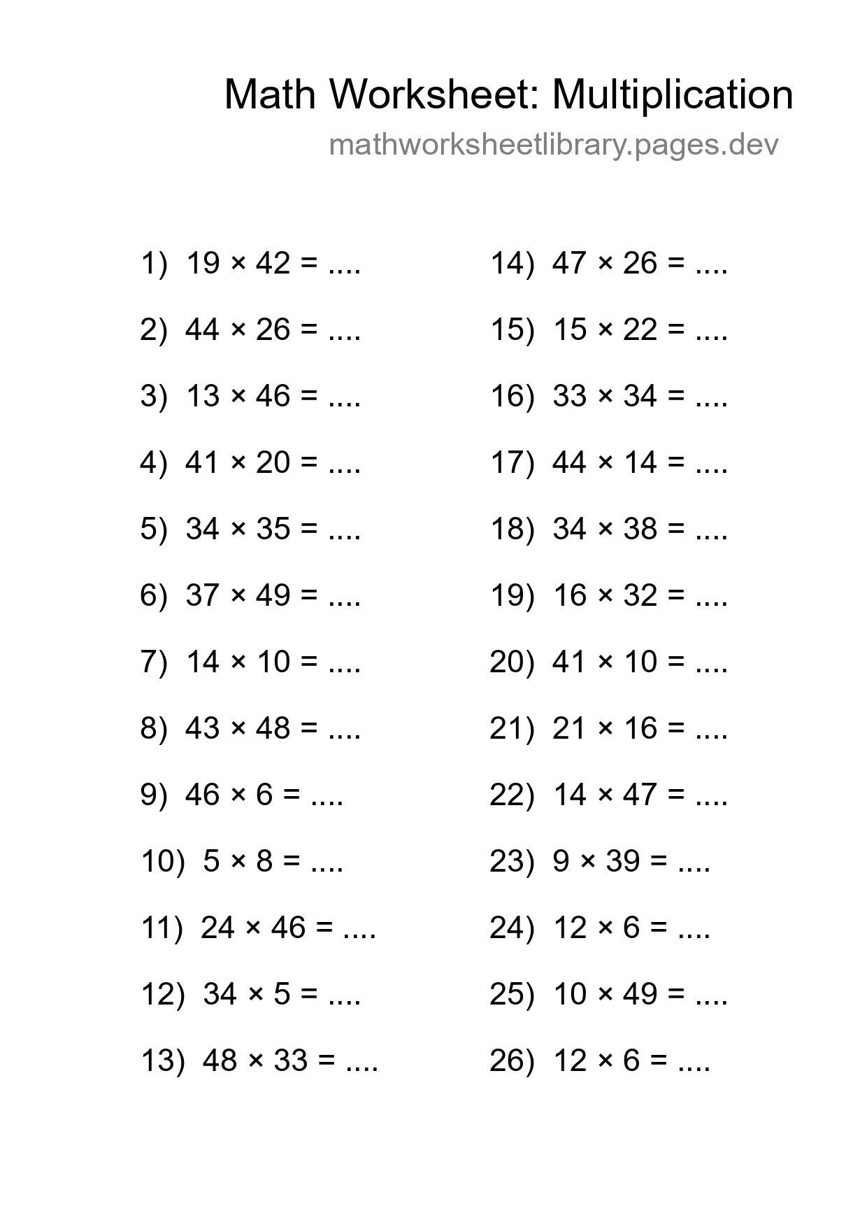 Free 26 Multiplication Math Worksheet For Grade 2 - Part 57