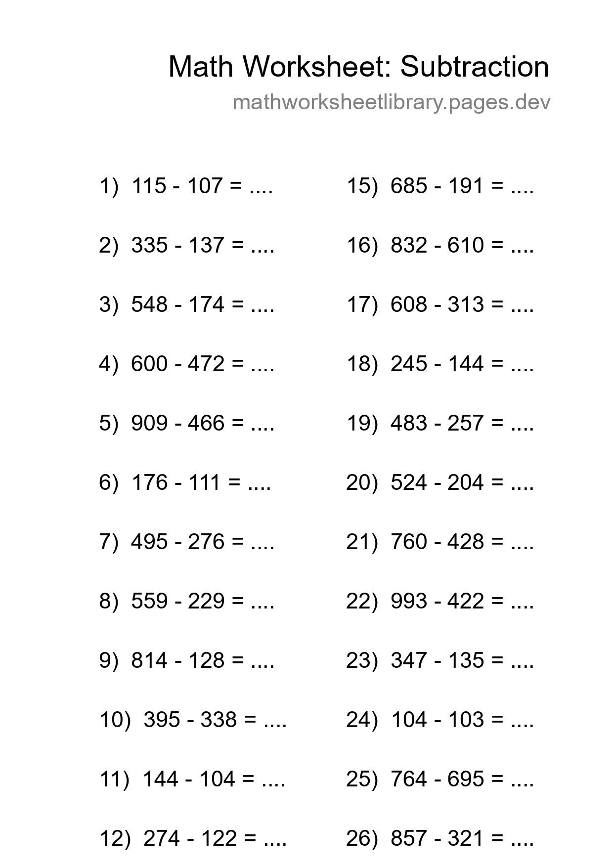 Free 27 Subtraction Math Worksheet For Grade 5 - Part 78