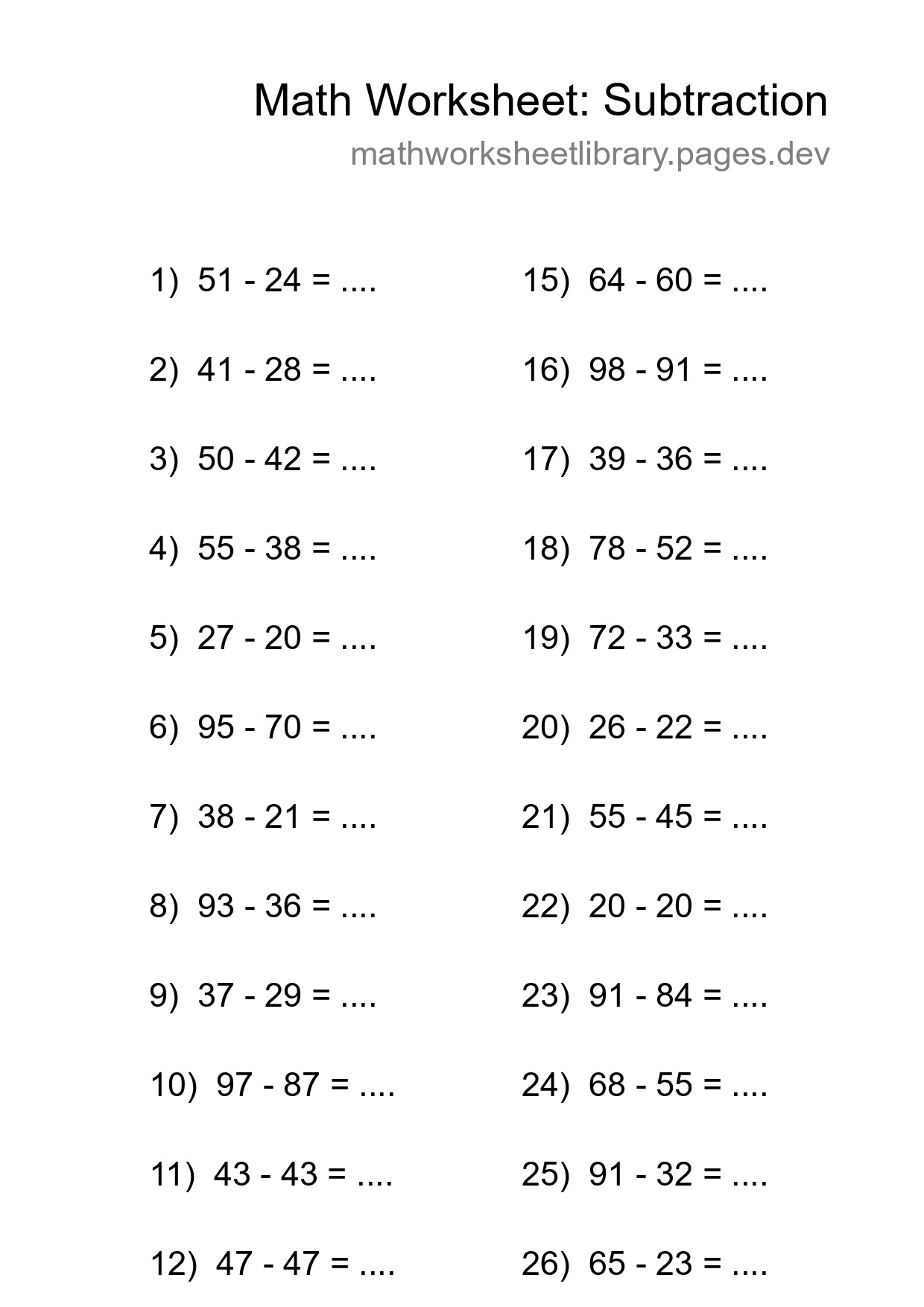 Free 28 Subtraction Math Worksheet For Grade 3 - Part 288