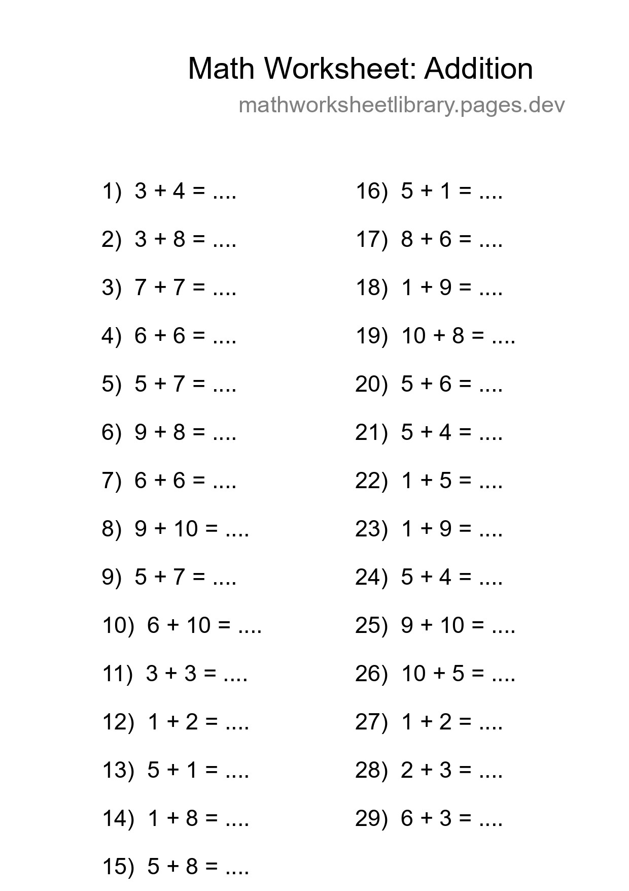 Free 29 Addition Math Worksheet For Grade 1 With Answers - Part 41