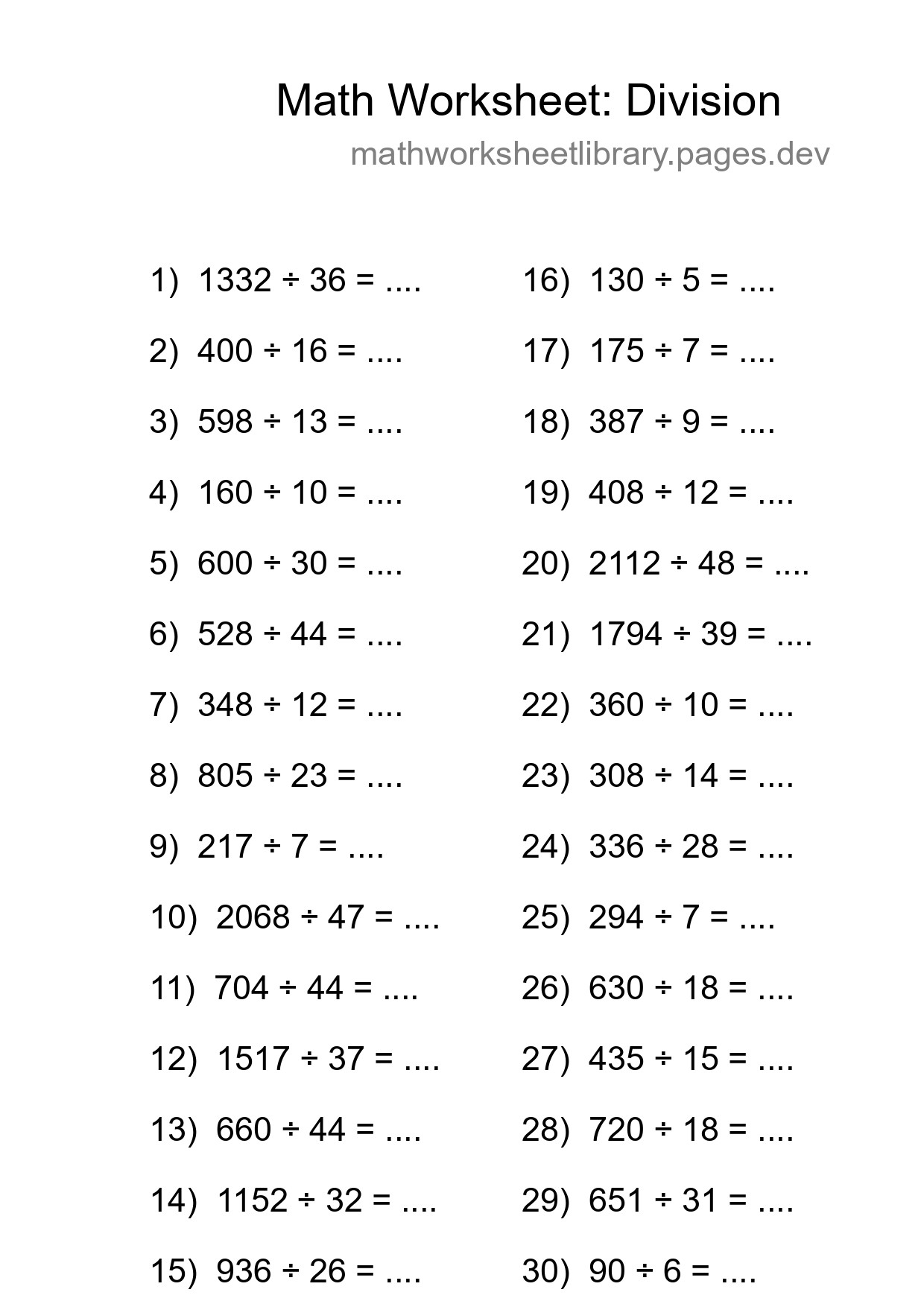 Free 30 Division Math Worksheet For Grade 2 With Answers - Part 294