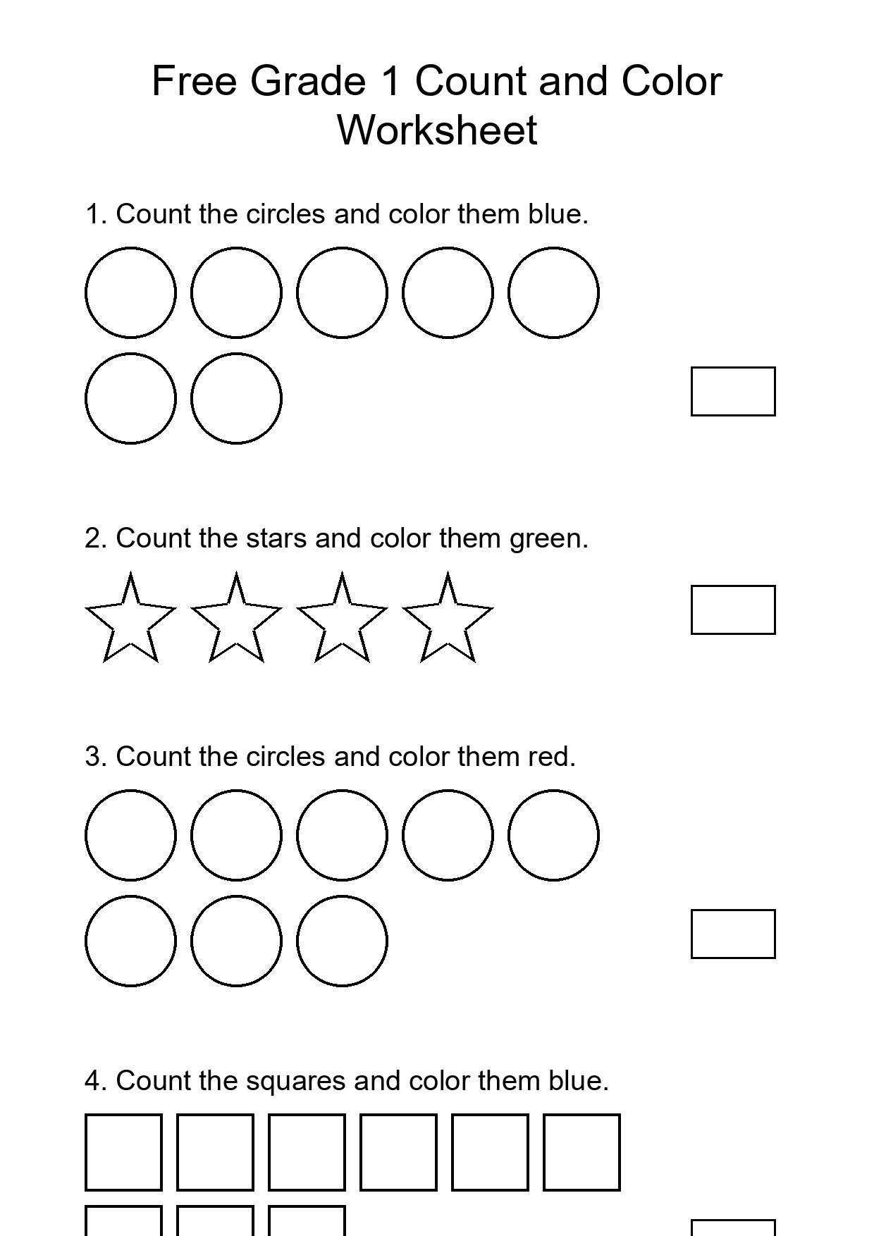 Free Grade 1 Count and Color Worksheet