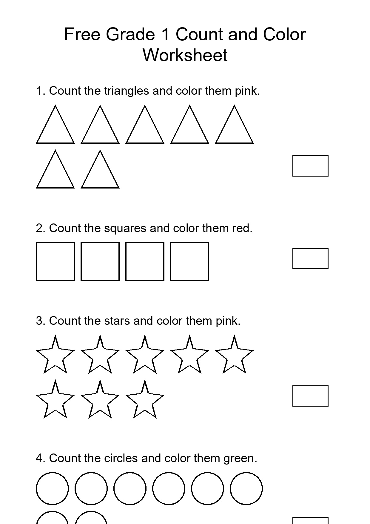 Free Grade 1 Count and Color Worksheet