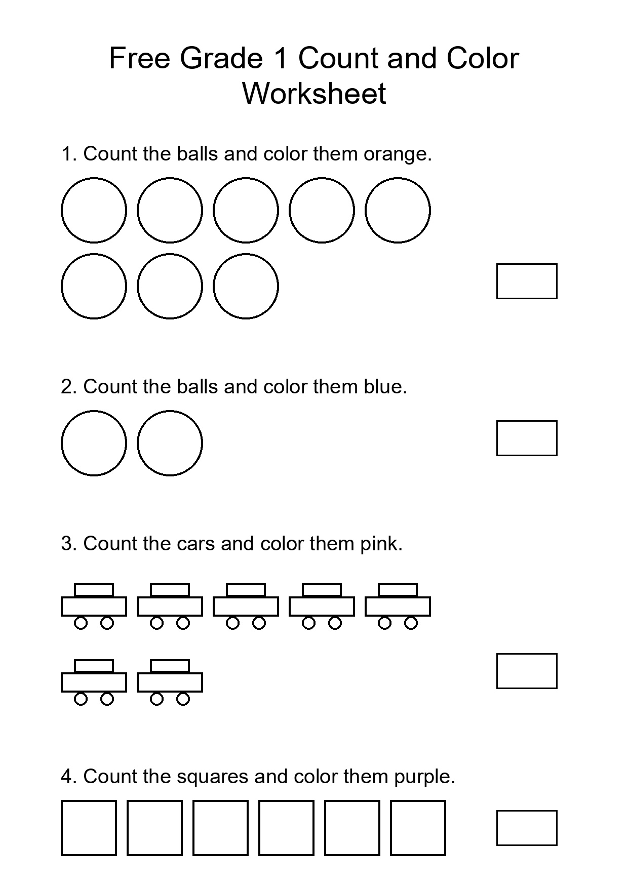 Free Grade 1 Count and Color Worksheet