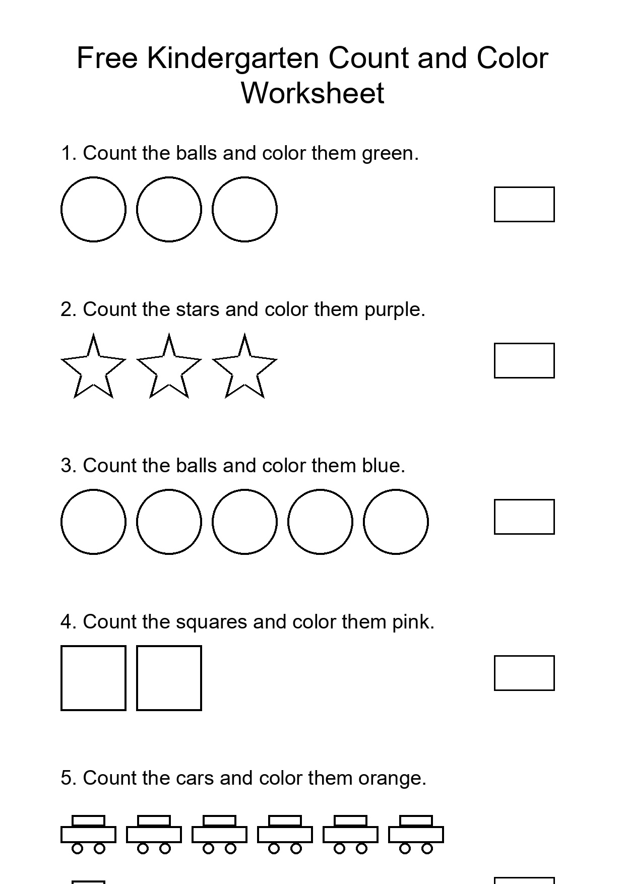 Free Kindergarten Count and Color Worksheet