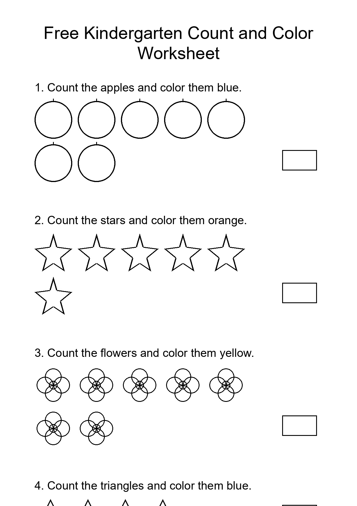 Free Kindergarten Count and Color Worksheet