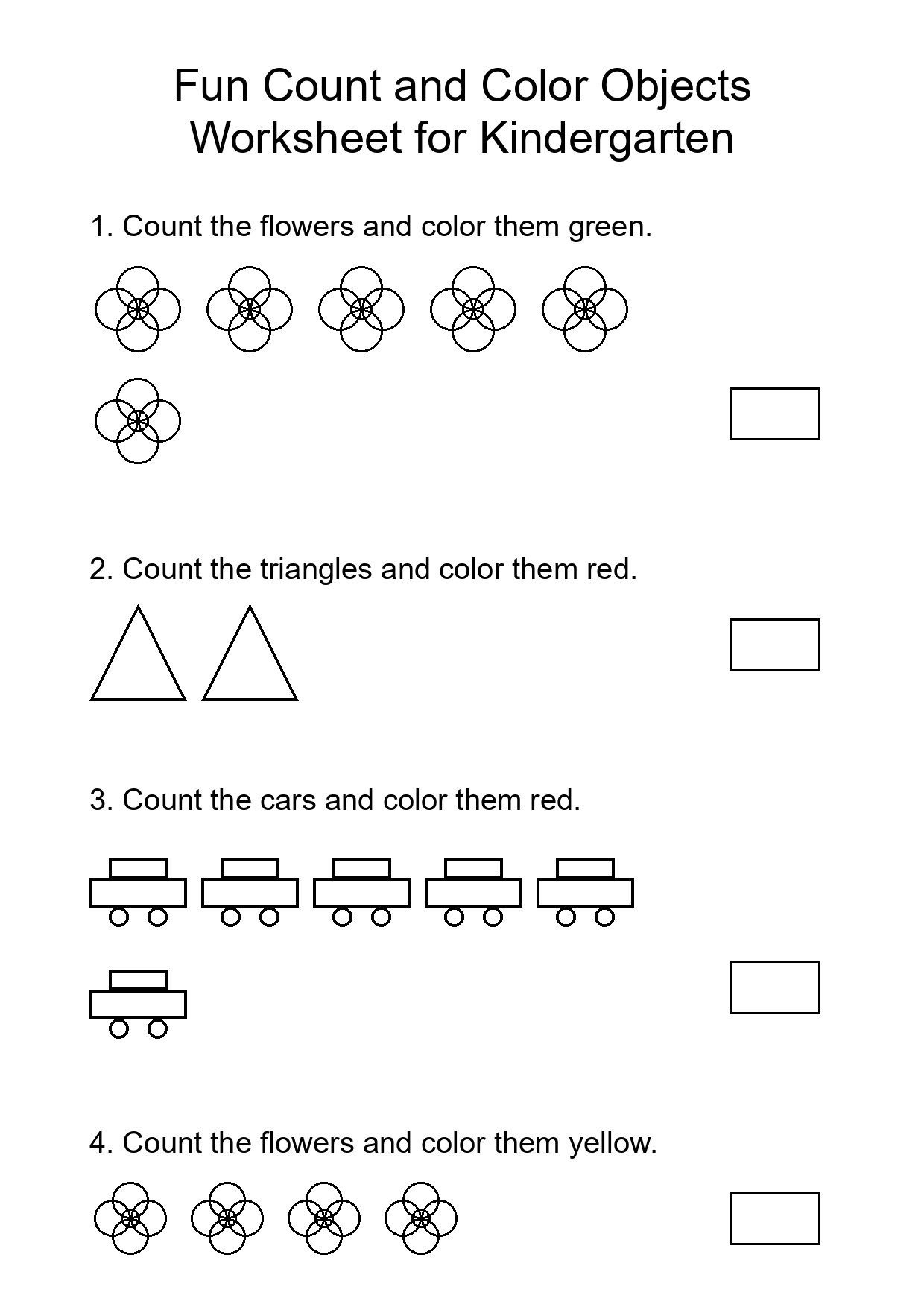 Fun Count and Color Objects Worksheet for Kindergarten