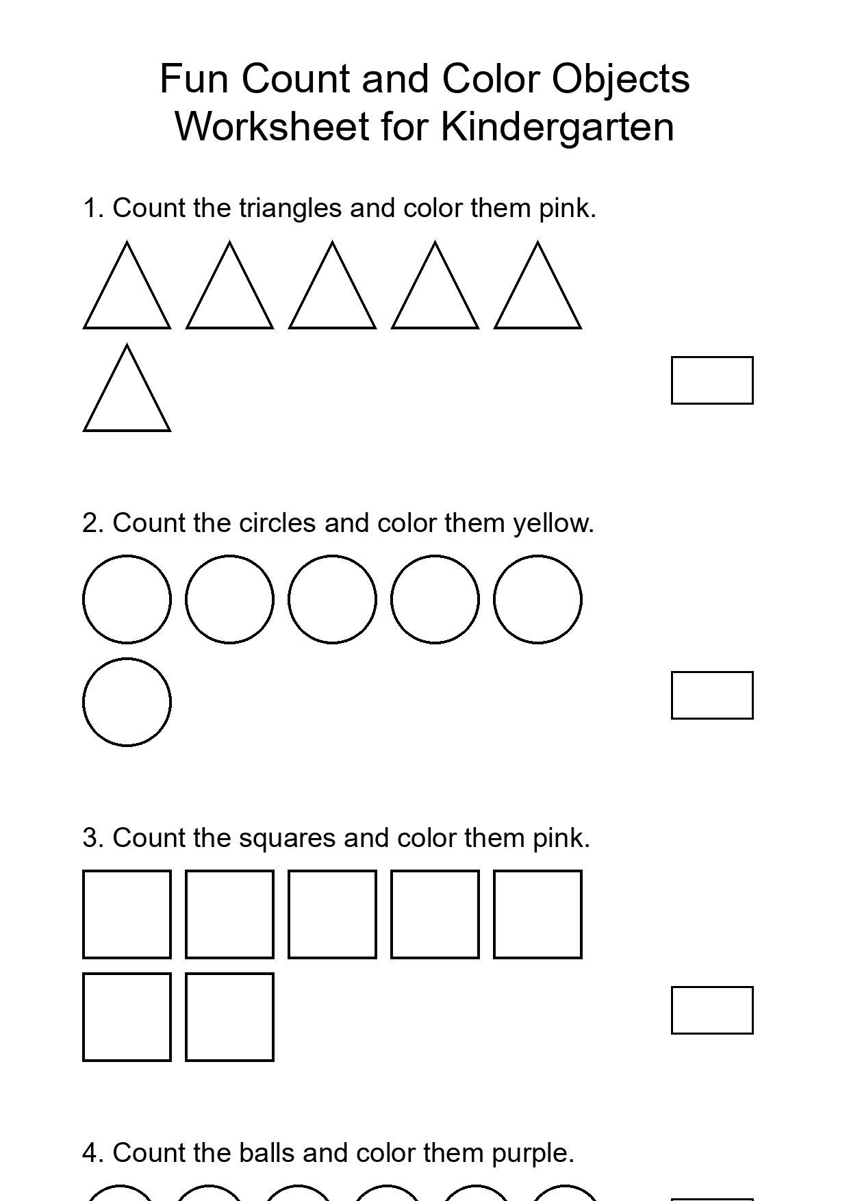 Fun Count and Color Objects Worksheet for Kindergarten