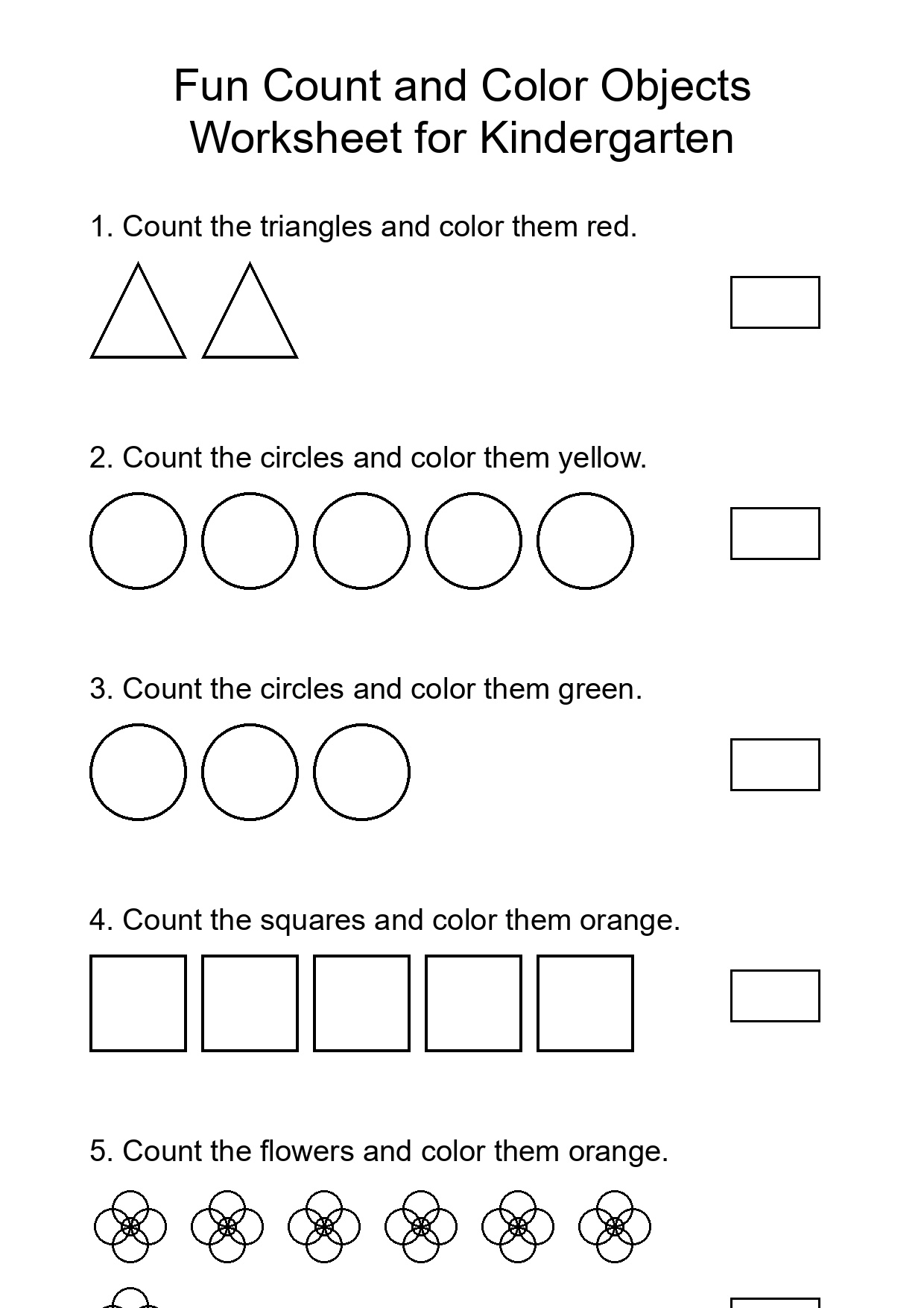 Fun Count and Color Objects Worksheet for Kindergarten