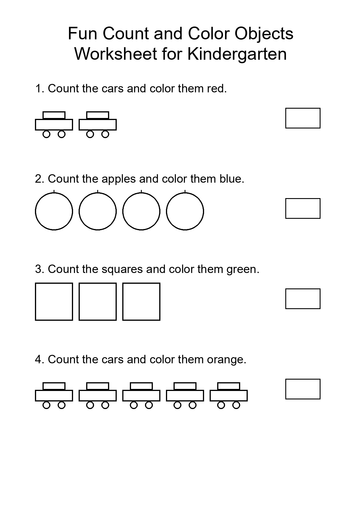 Fun Count and Color Objects Worksheet for Kindergarten