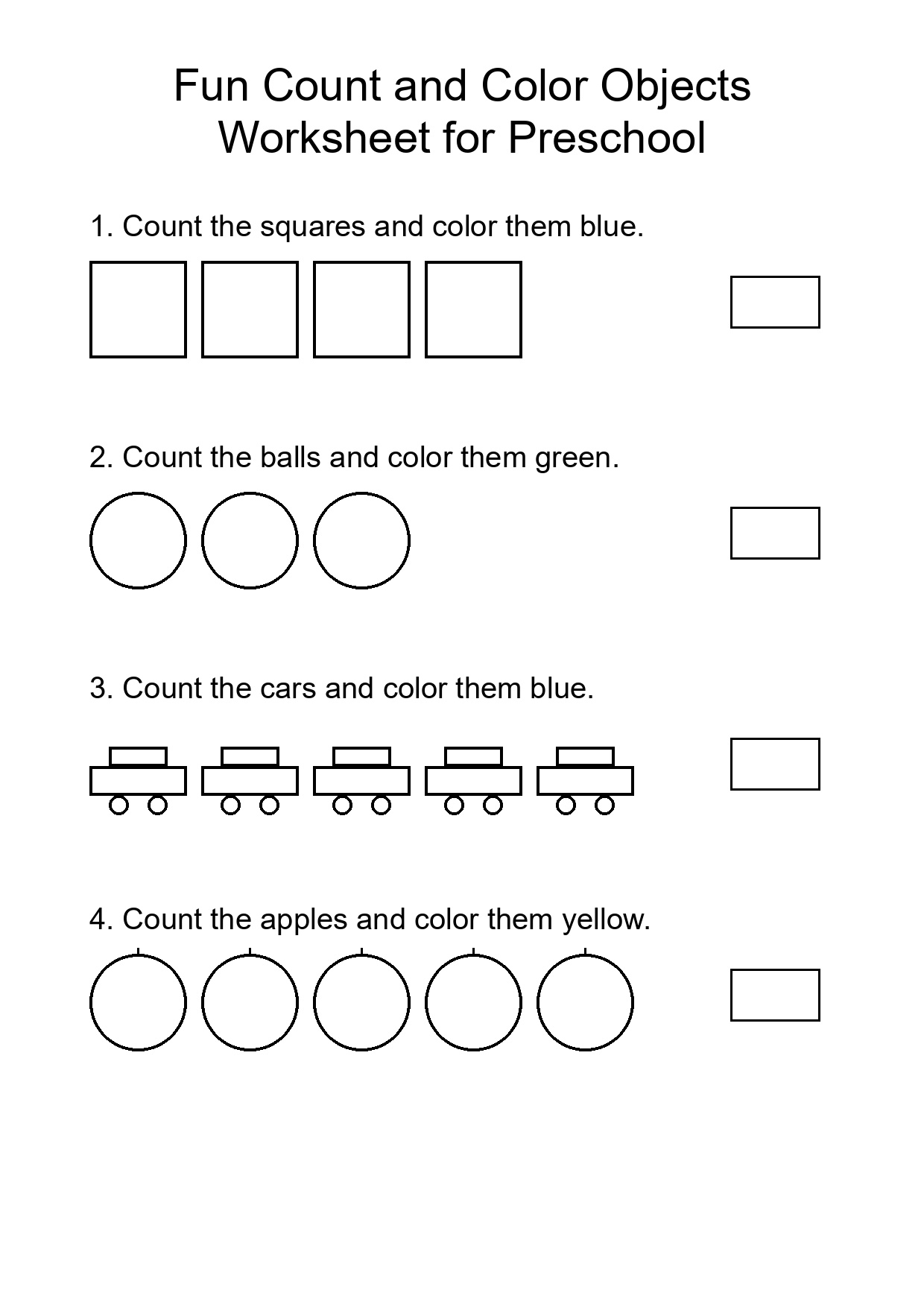 Fun Count and Color Objects Worksheet for Preschool