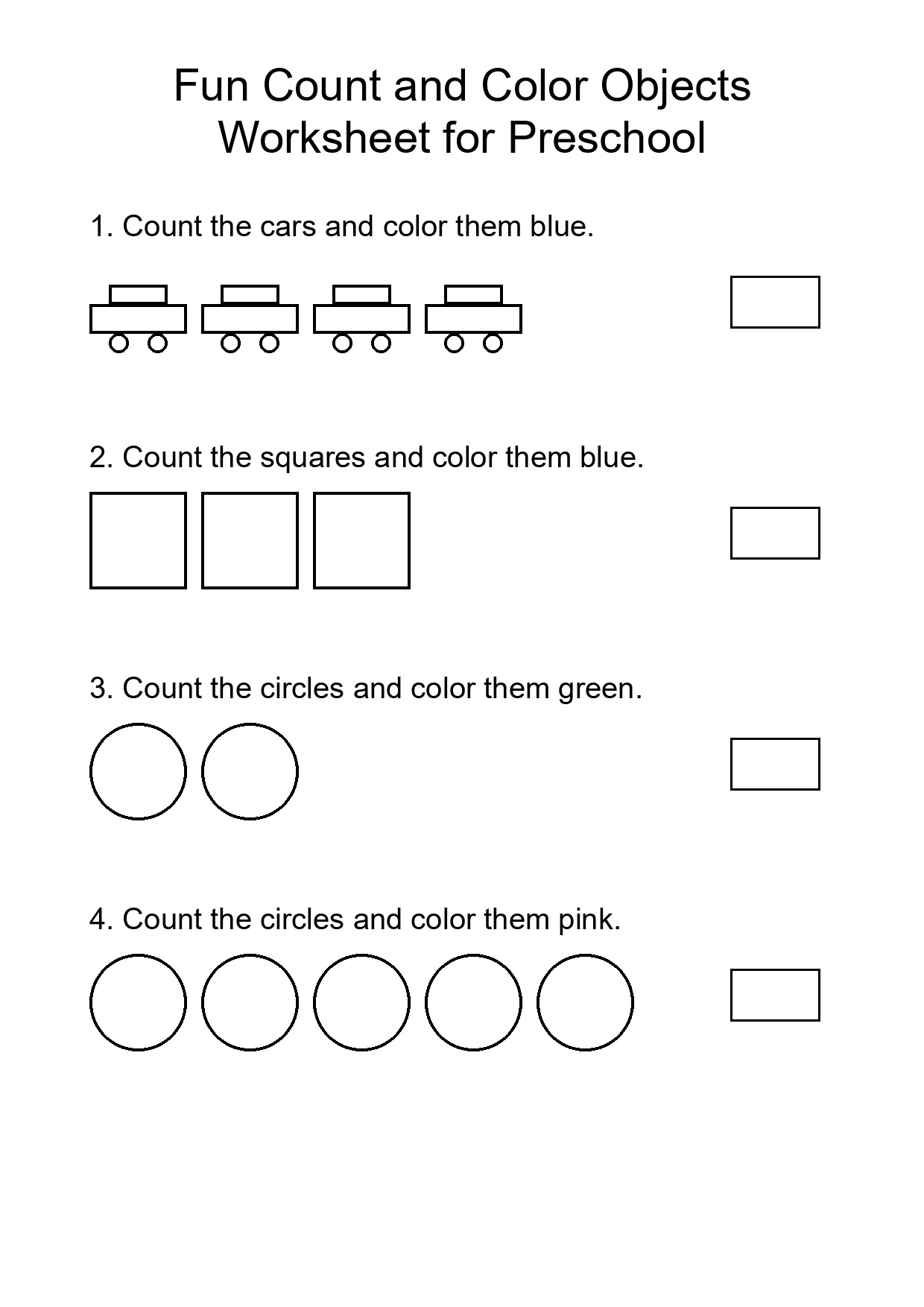 Fun Count and Color Objects Worksheet for Preschool