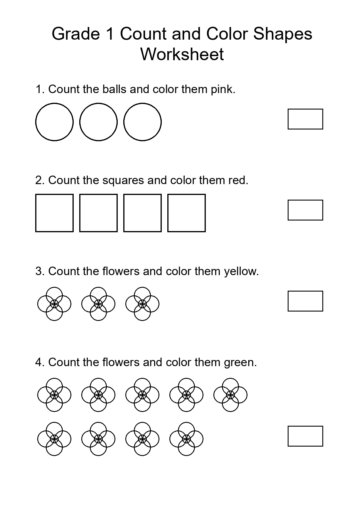 Grade 1 Count and Color Shapes Worksheet