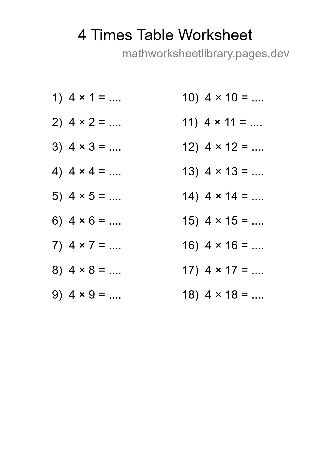 Grade 2 Multiplication Table 4 Practice - Part 189