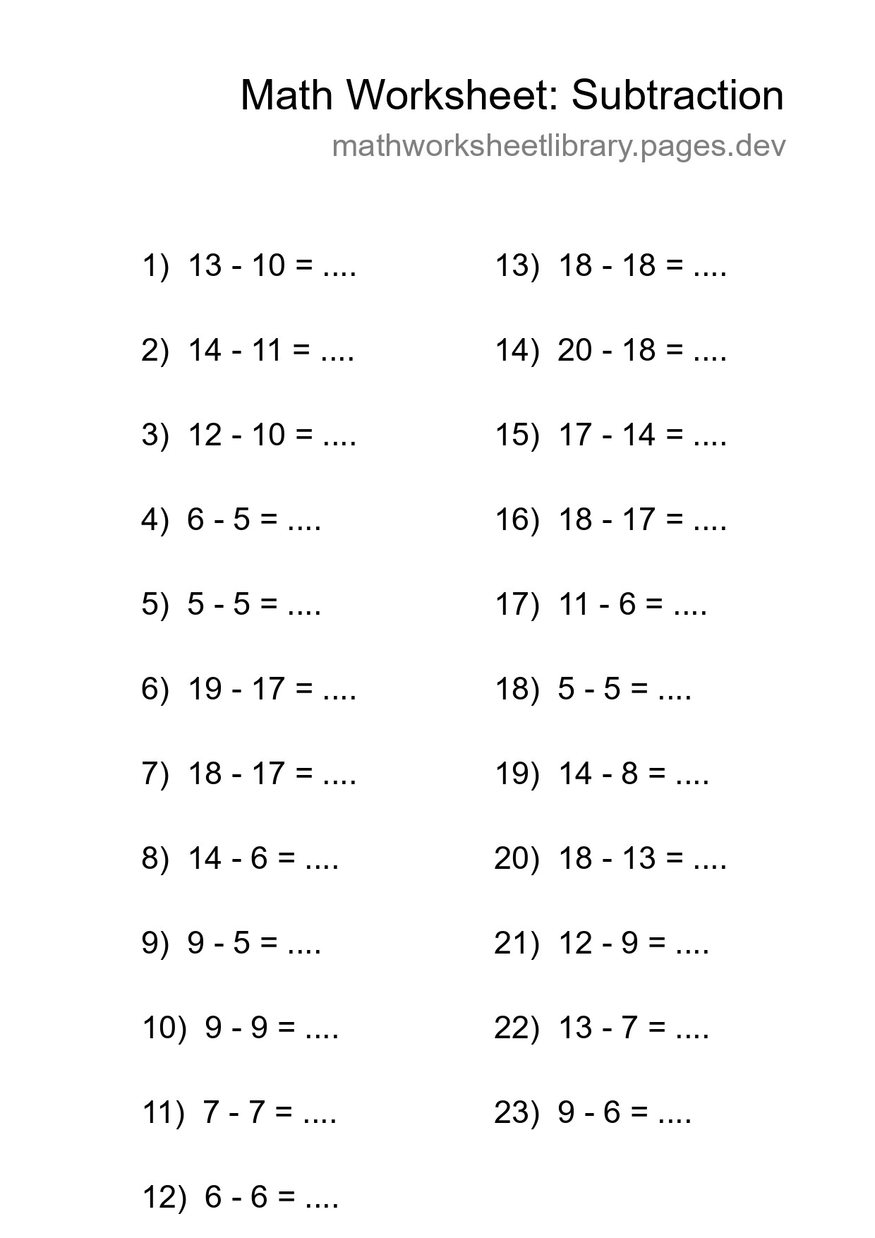 Grade 2 Subtraction Practice Worksheet (23 Problems) - Part 128